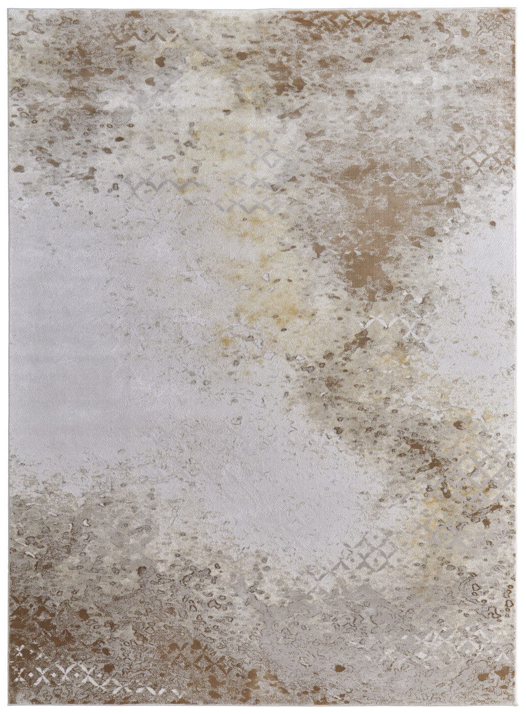 7" X 10" Tan and Ivory Abstract Power Loom Worn Faded Area Rug