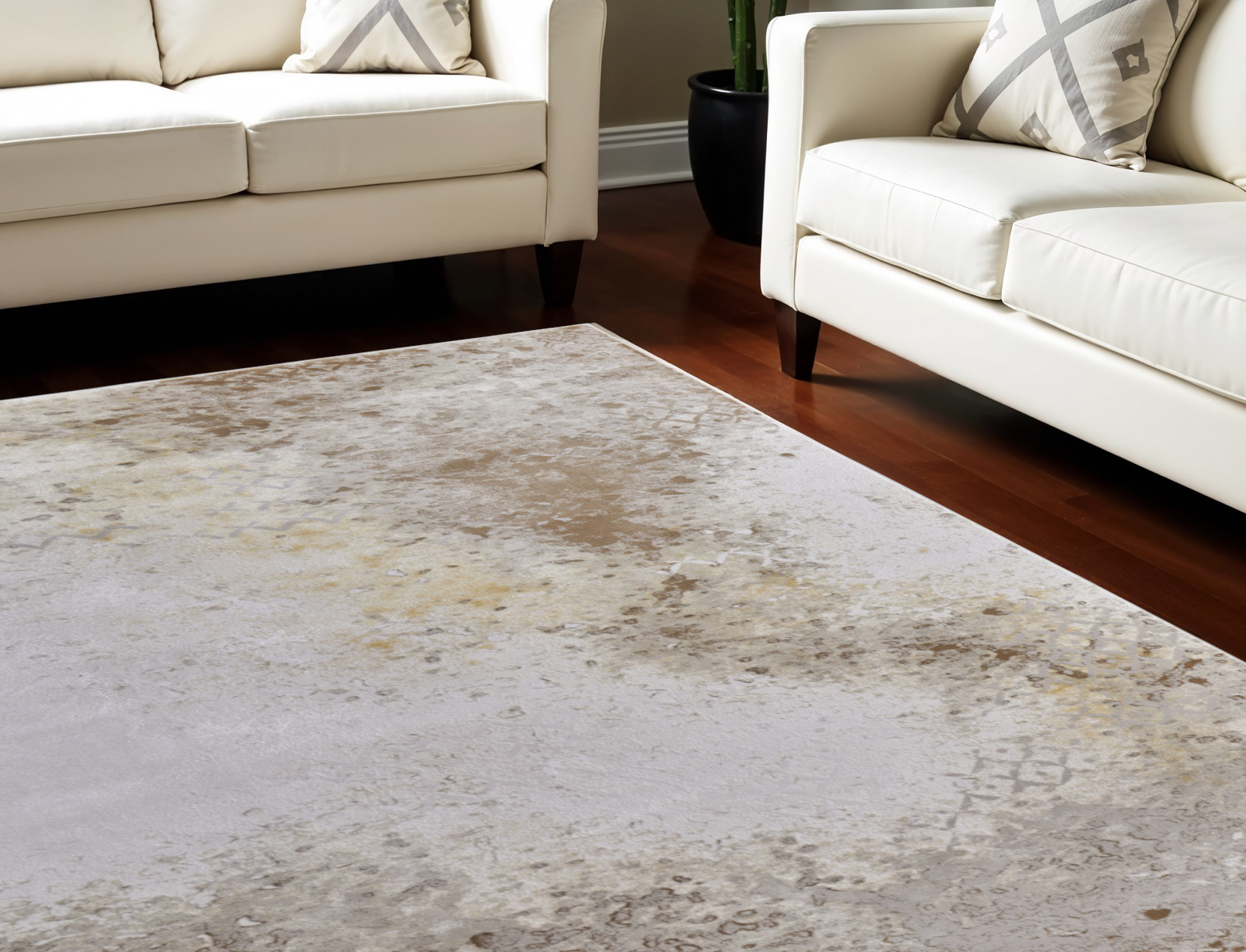 8" X 11" Tan and Ivory Abstract Power Loom Worn Faded Area Rug