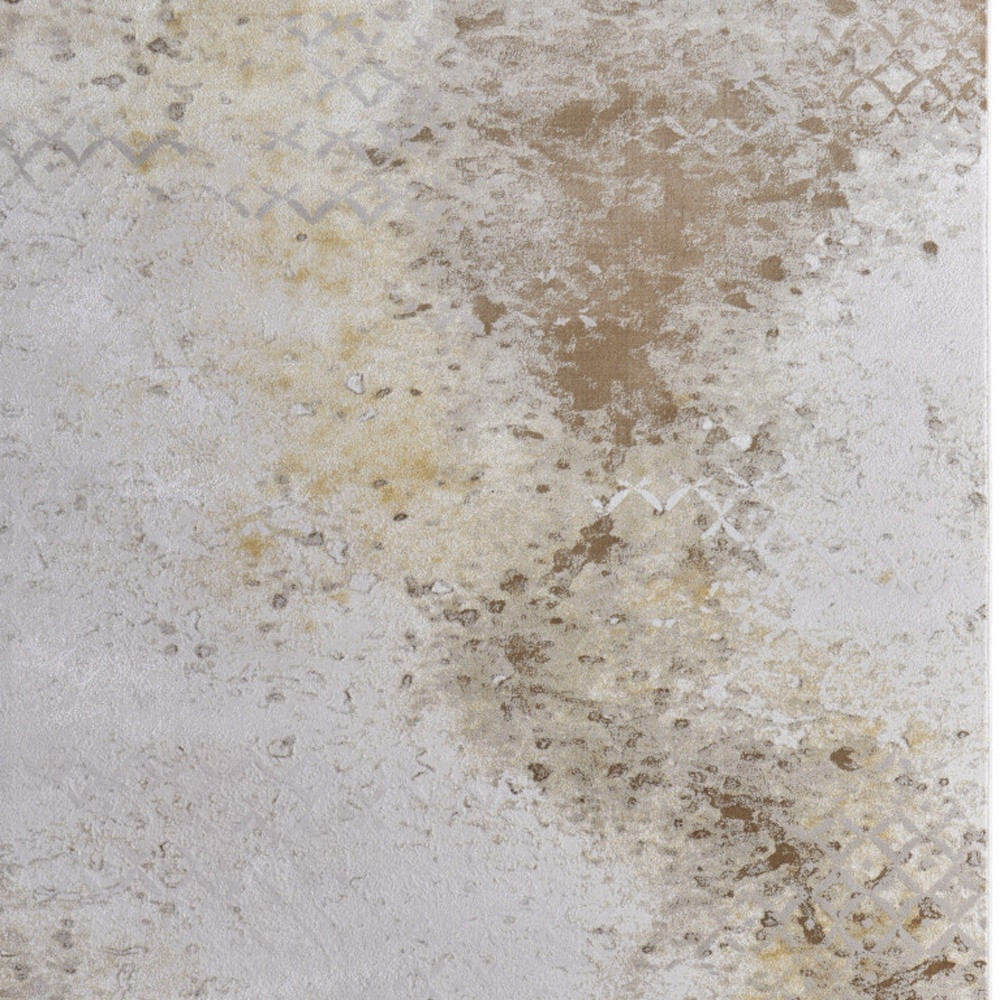8" X 11" Tan and Ivory Abstract Power Loom Worn Faded Area Rug