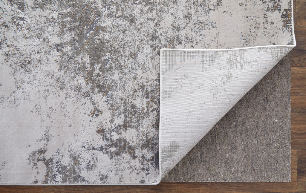 5" X 8" Gray and Silver Abstract Power Loom Worn Faded Area Rug