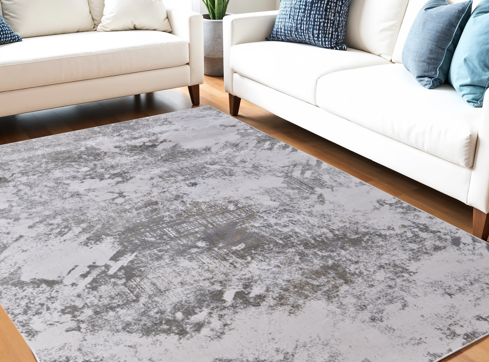 5" X 8" Gray and Silver Abstract Power Loom Worn Faded Area Rug