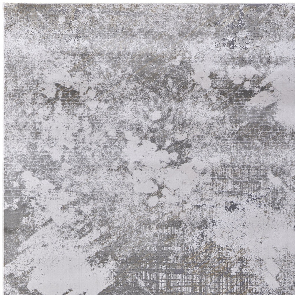5" X 8" Gray and Silver Abstract Power Loom Worn Faded Area Rug