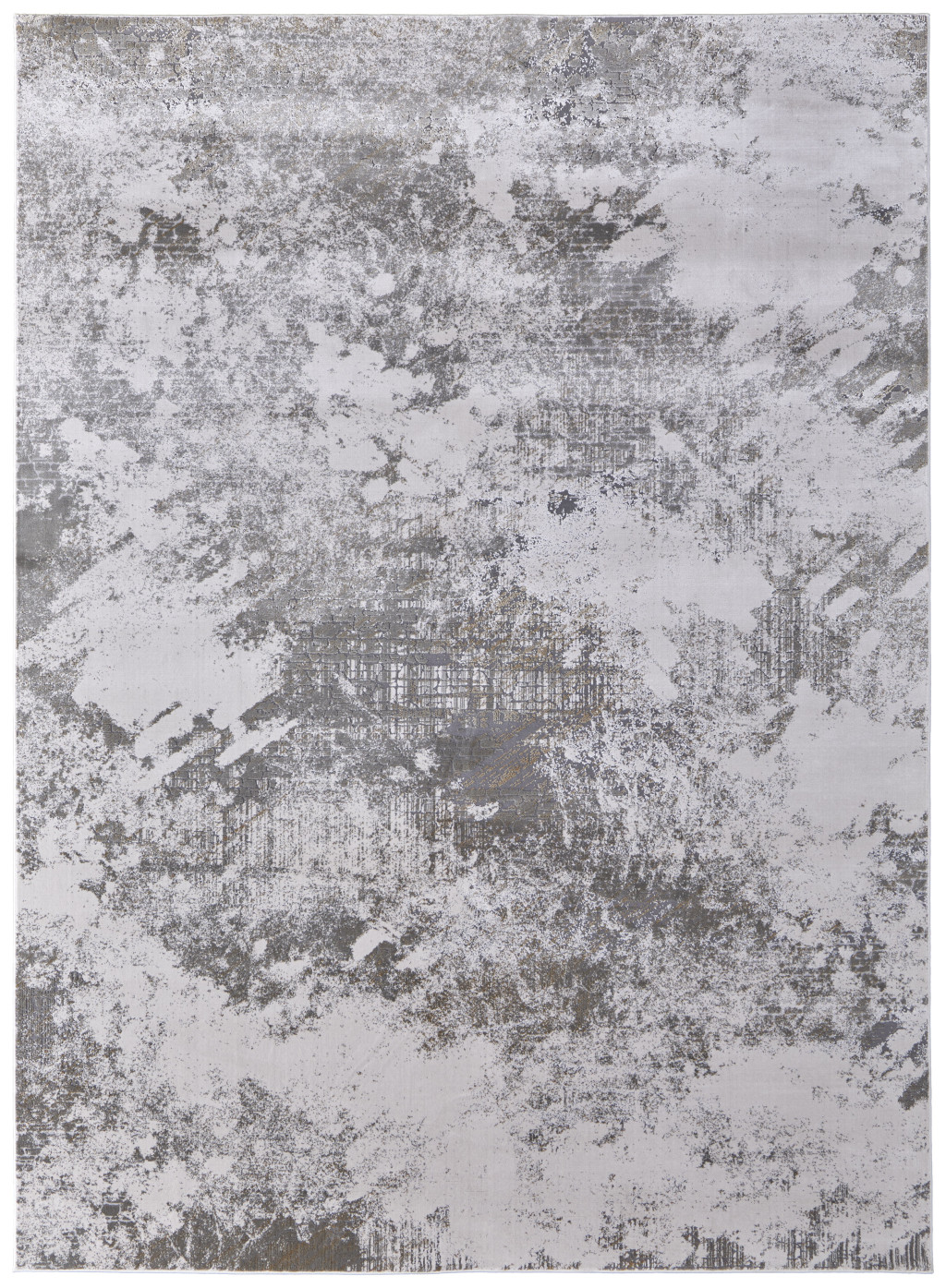 8" X 11" Gray and Silver Abstract Power Loom Worn Faded Area Rug