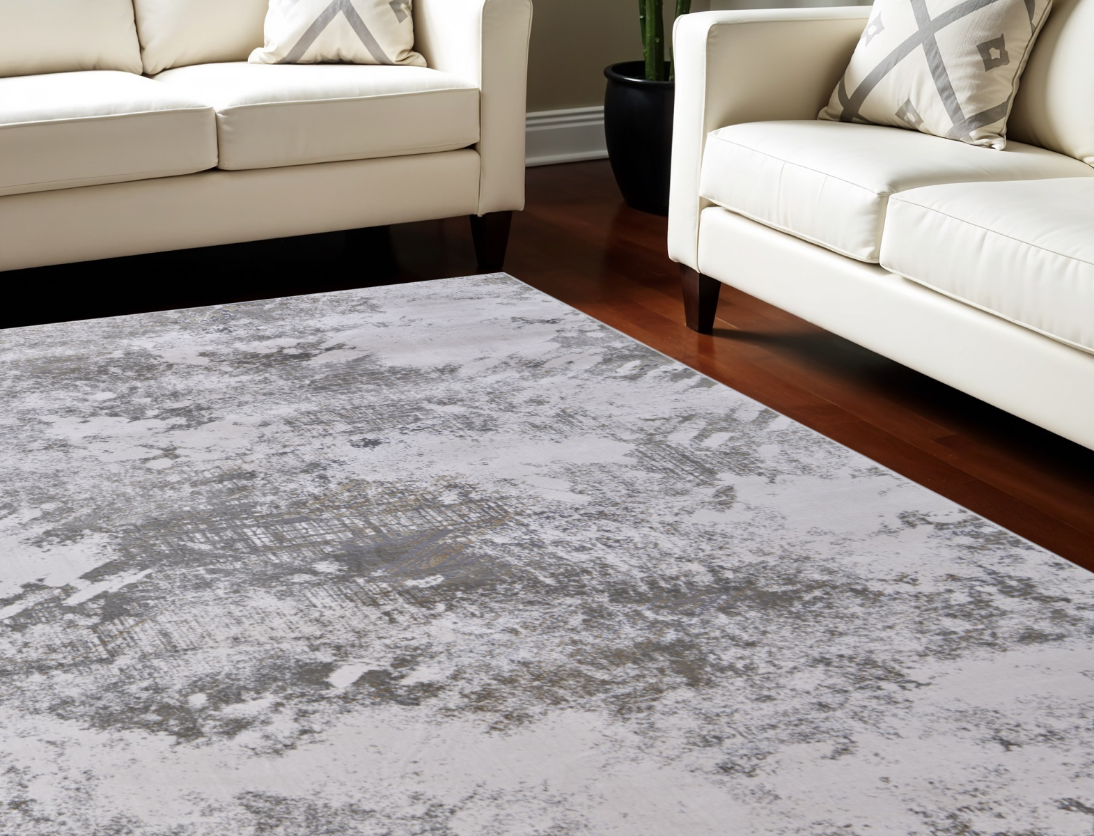 8" X 11" Gray and Silver Abstract Power Loom Worn Faded Area Rug