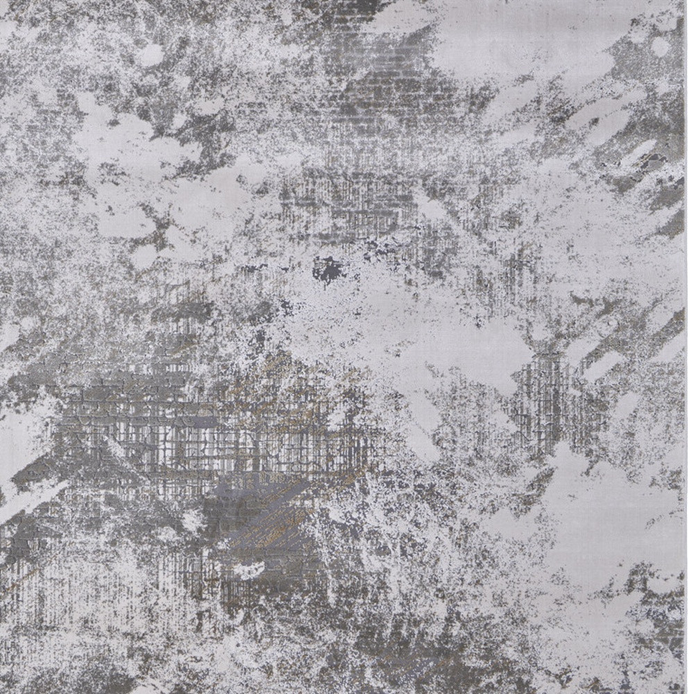 8" X 11" Gray and Silver Abstract Power Loom Worn Faded Area Rug