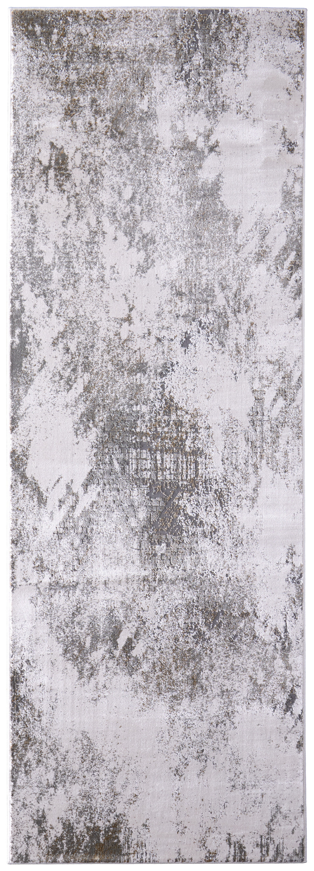 8" Gray and Silver Abstract Power Loom Worn Faded Runner Rug