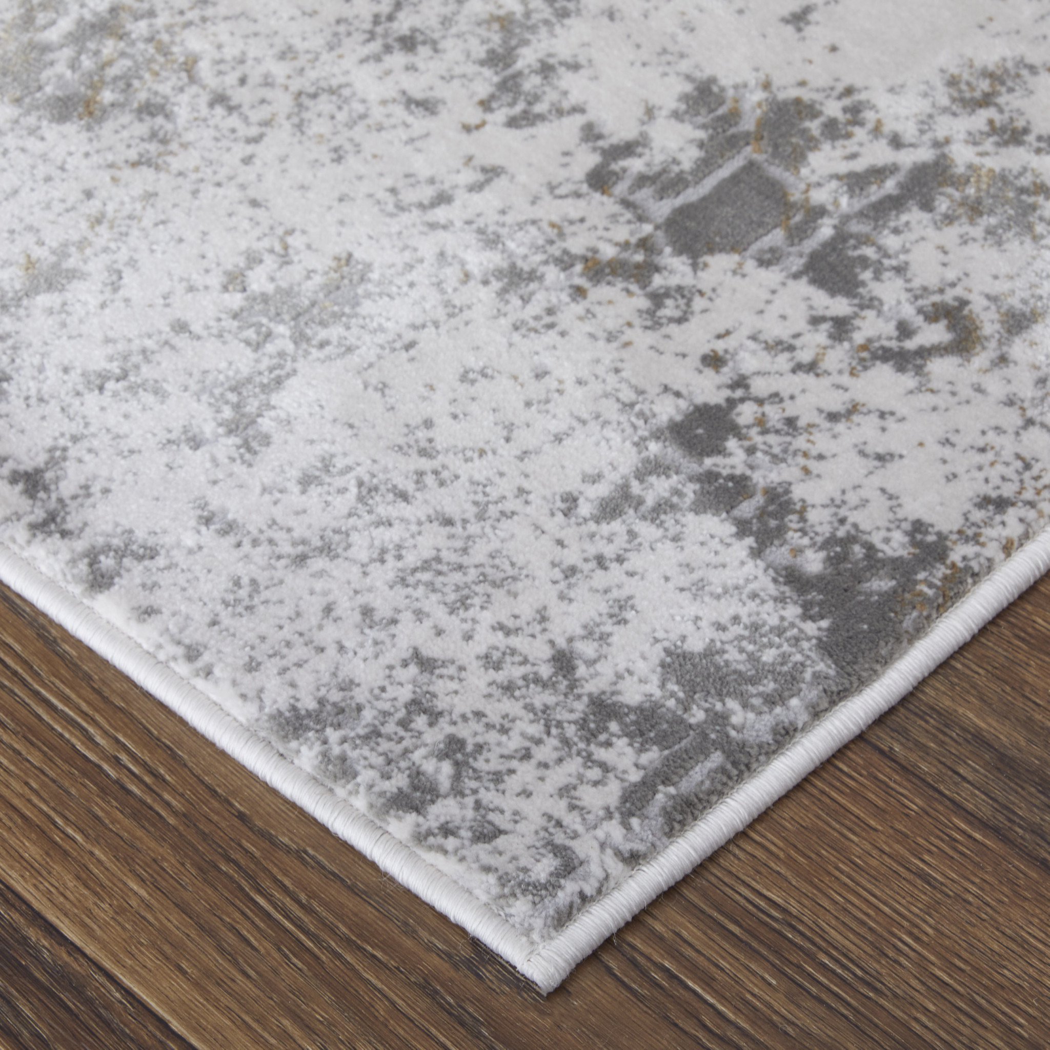 8" Gray and Silver Abstract Power Loom Worn Faded Runner Rug