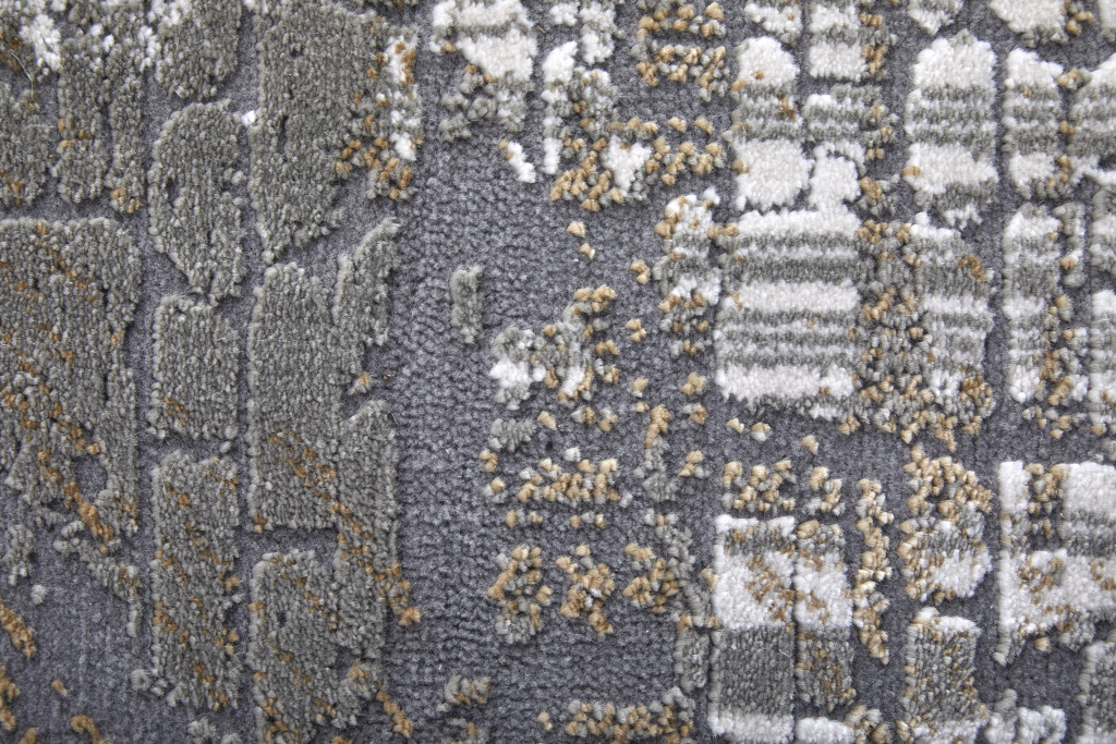 8" Gray and Silver Abstract Power Loom Worn Faded Runner Rug