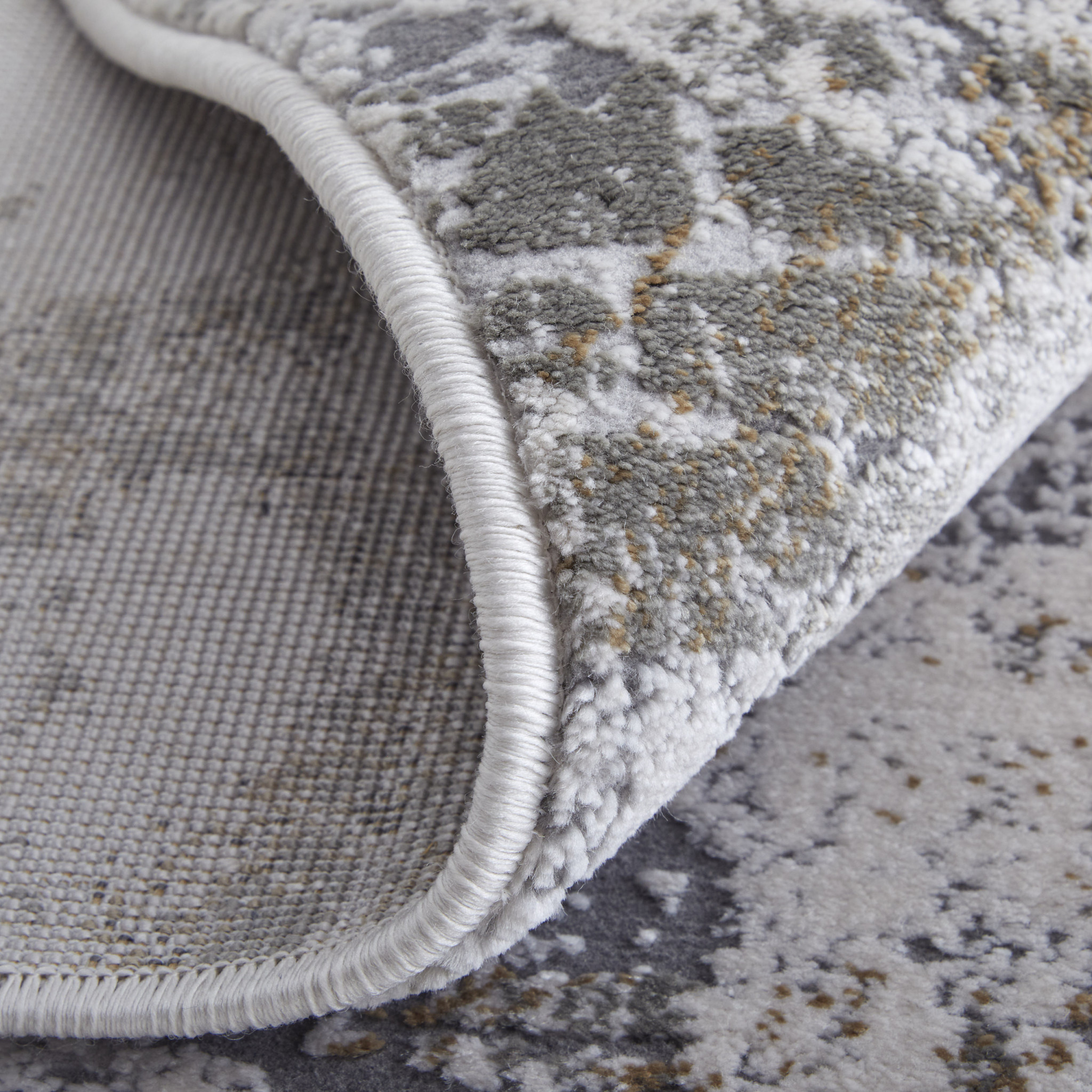 2" X 3" Gray and Silver Abstract Power Loom Worn Faded Area Rug
