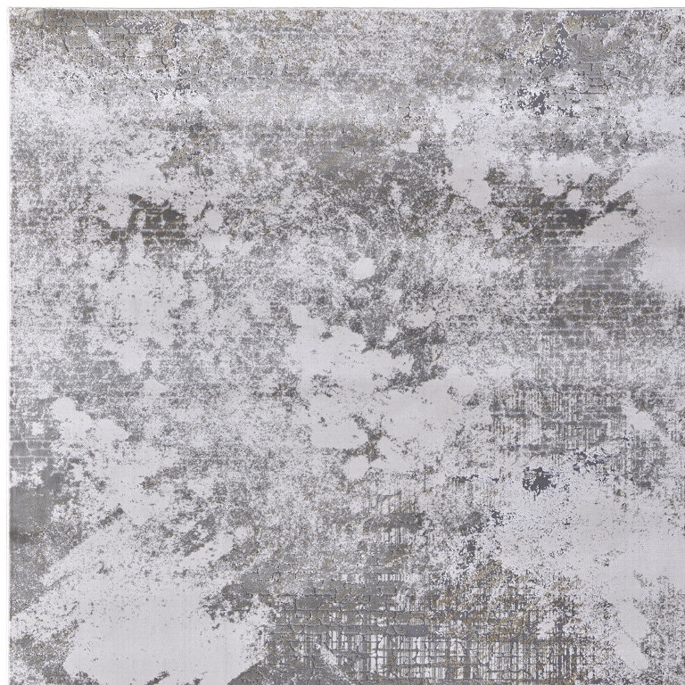 2" X 3" Gray and Silver Abstract Power Loom Worn Faded Area Rug