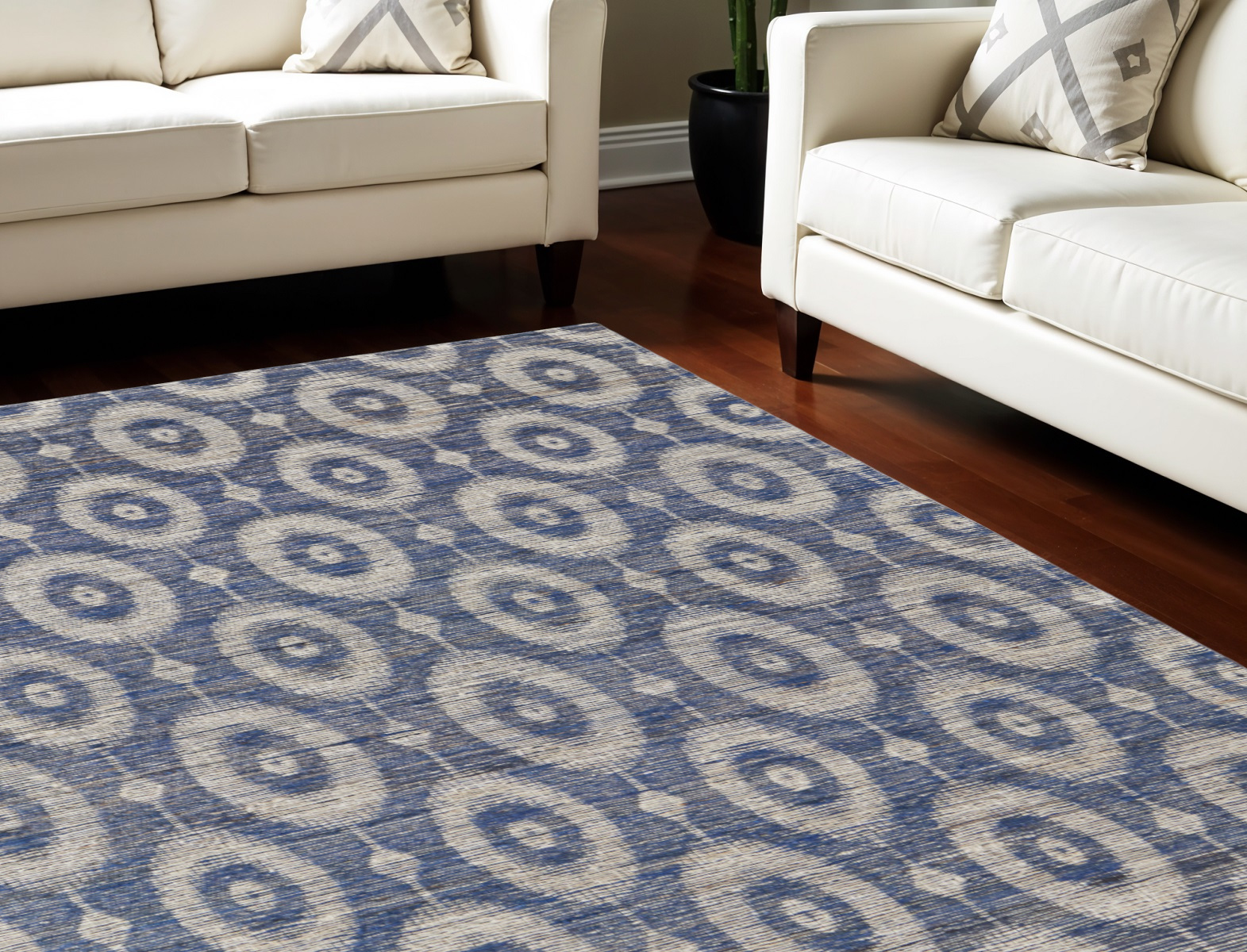 8' X 11' Blue and Tan Geometric Hand Woven Area Rug-565904-1