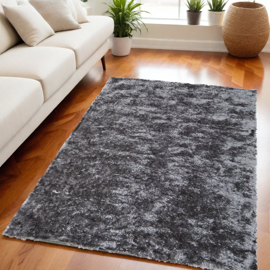 5" X 8" Gray Shag Hand Tufted Area Rug