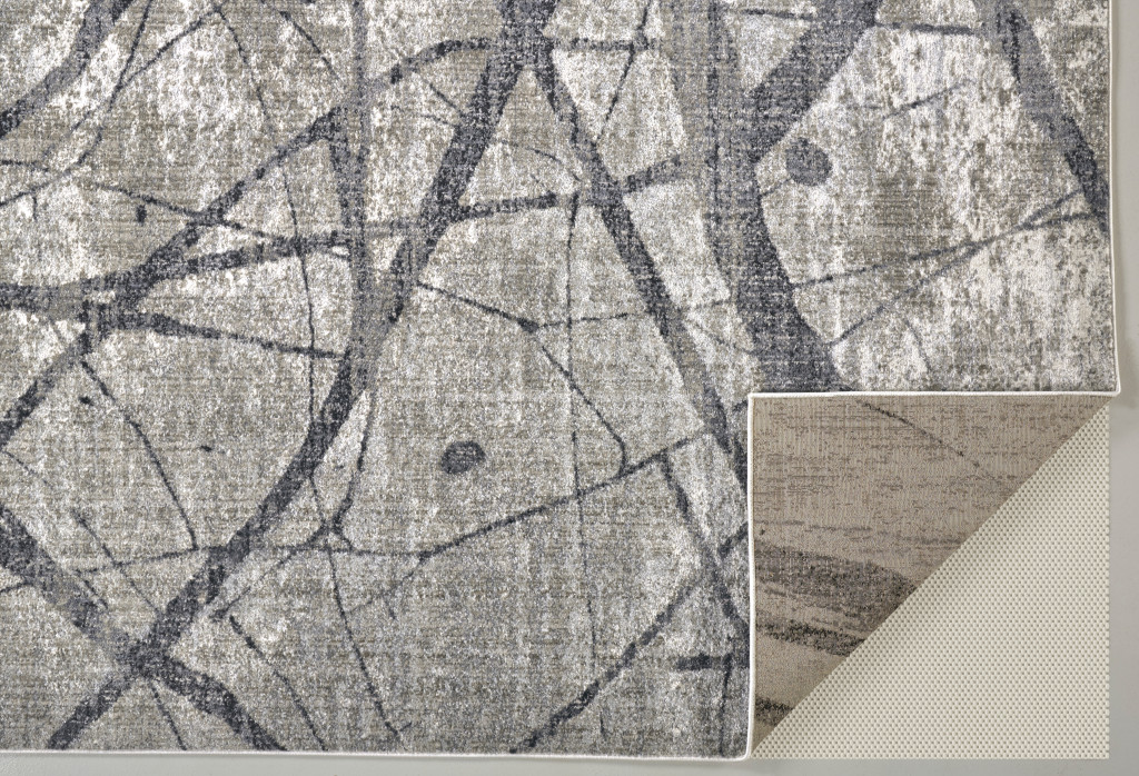 8" X 10" Gray and Ivory Abstract Power Loom Area Rug