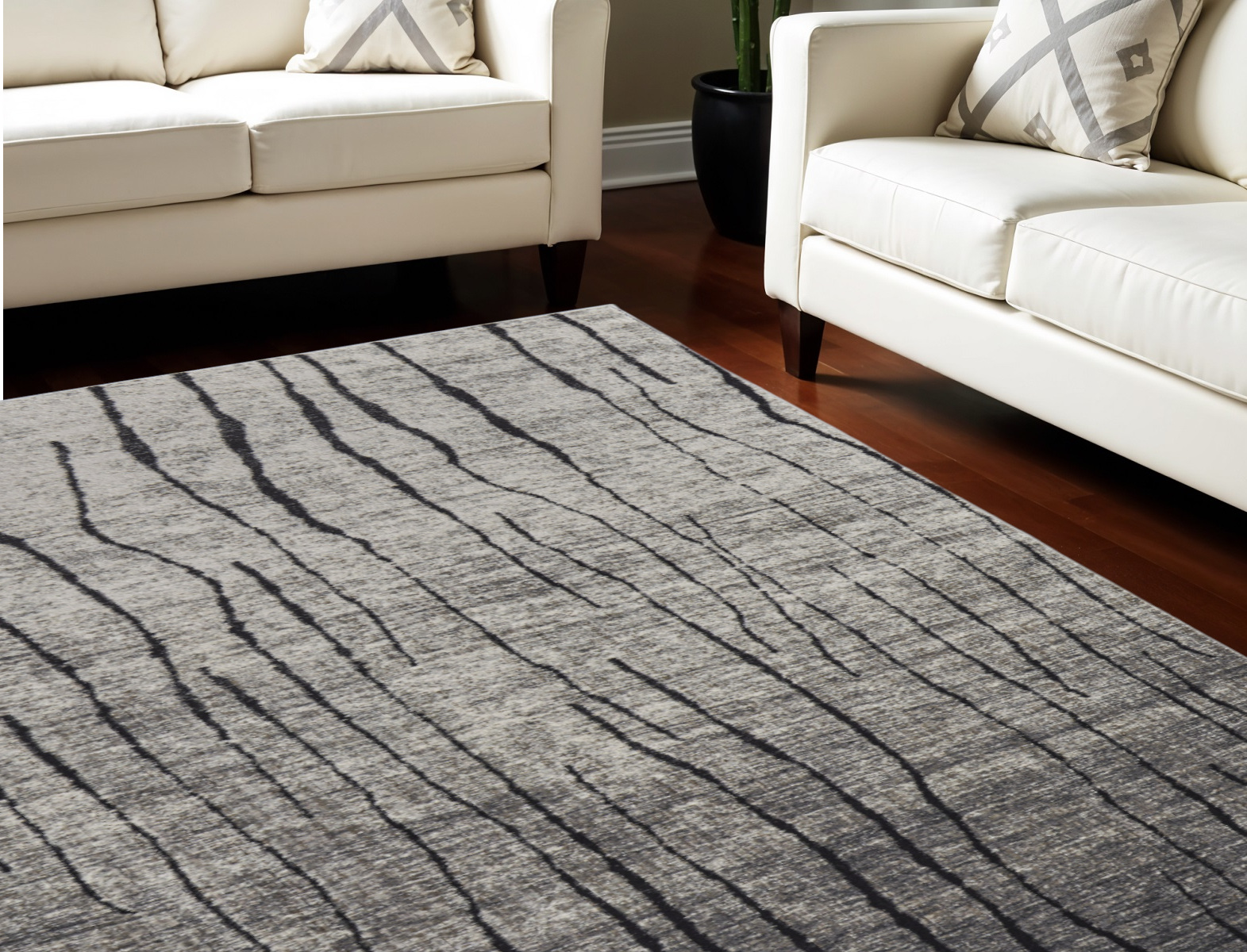 7" X 10" Gray and Black Abstract Power Loom Area Rug