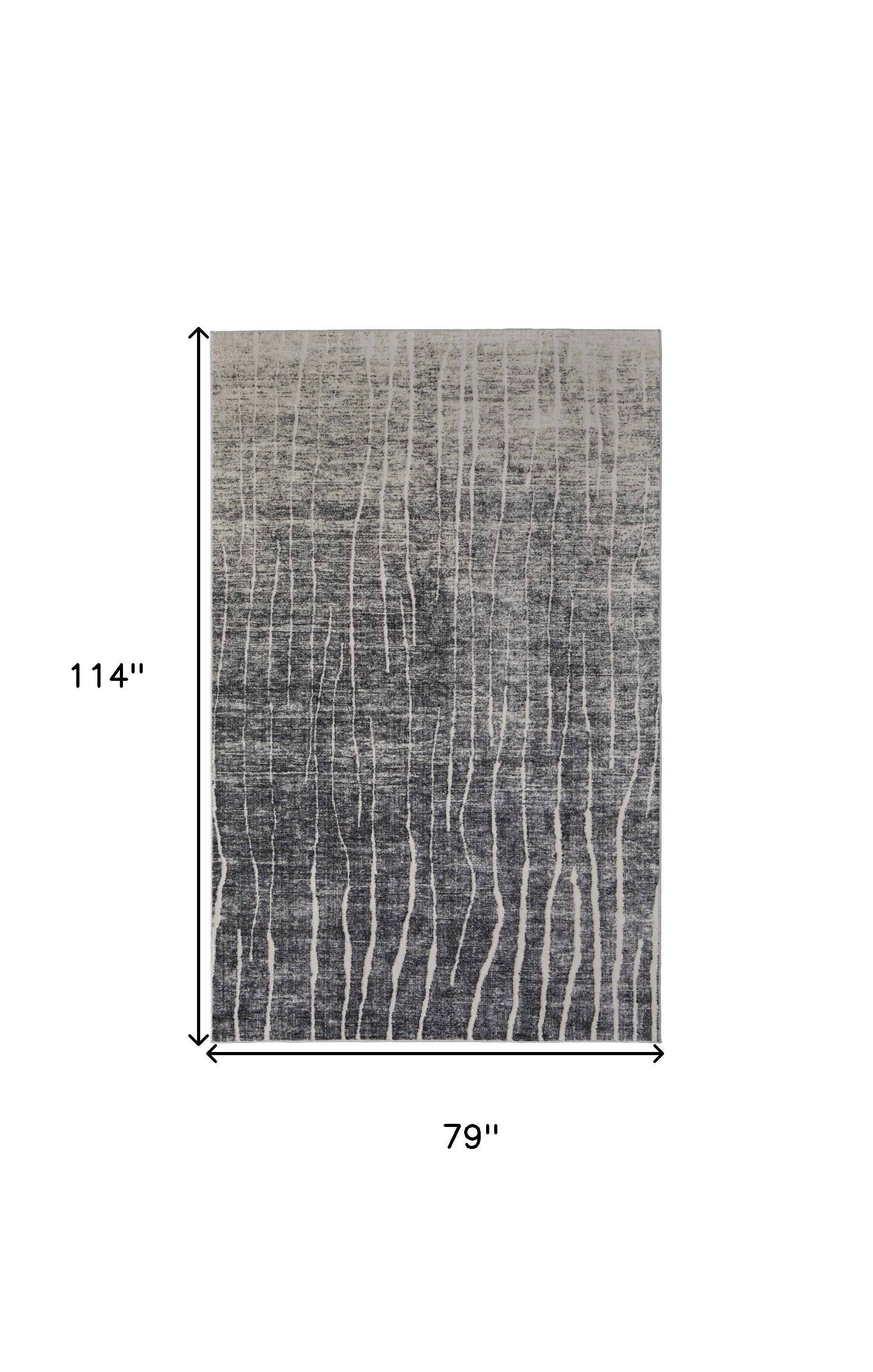 7" X 10" Ivory Gray and Black Abstract Power Loom Area Rug