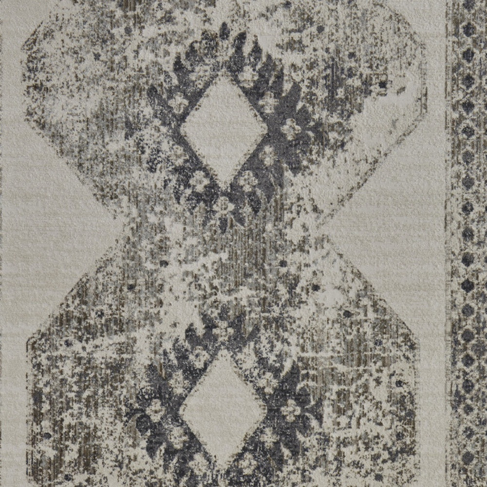 5" X 8" Gray and Ivory Abstract Power Loom Worn Faded Area Rug