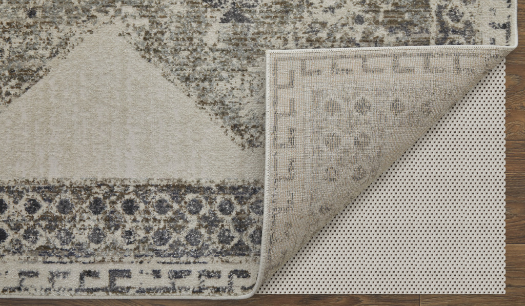 7" X 10" Gray and Ivory Abstract Power Loom Worn Faded Area Rug