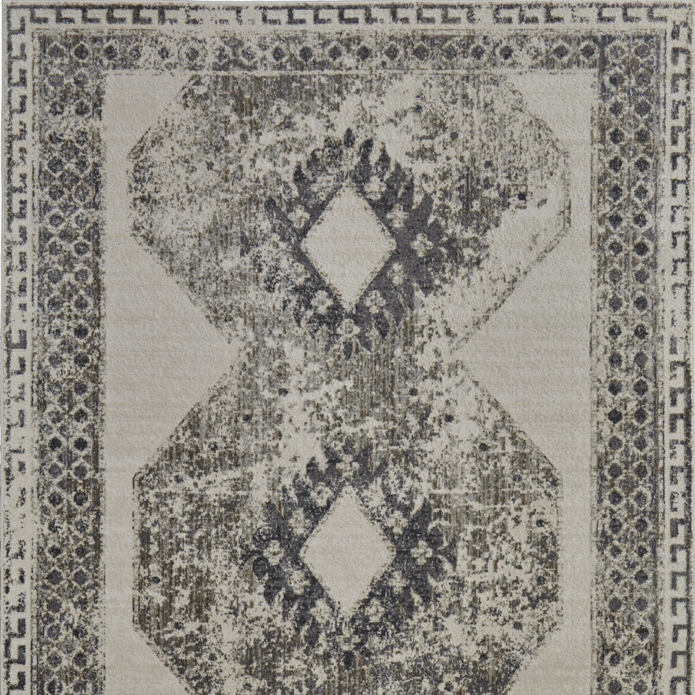 7" X 10" Gray and Ivory Abstract Power Loom Worn Faded Area Rug