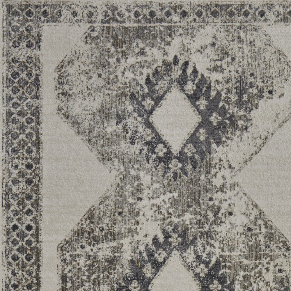 8" X 10" Gray and Ivory Abstract Power Loom Worn Faded Area Rug
