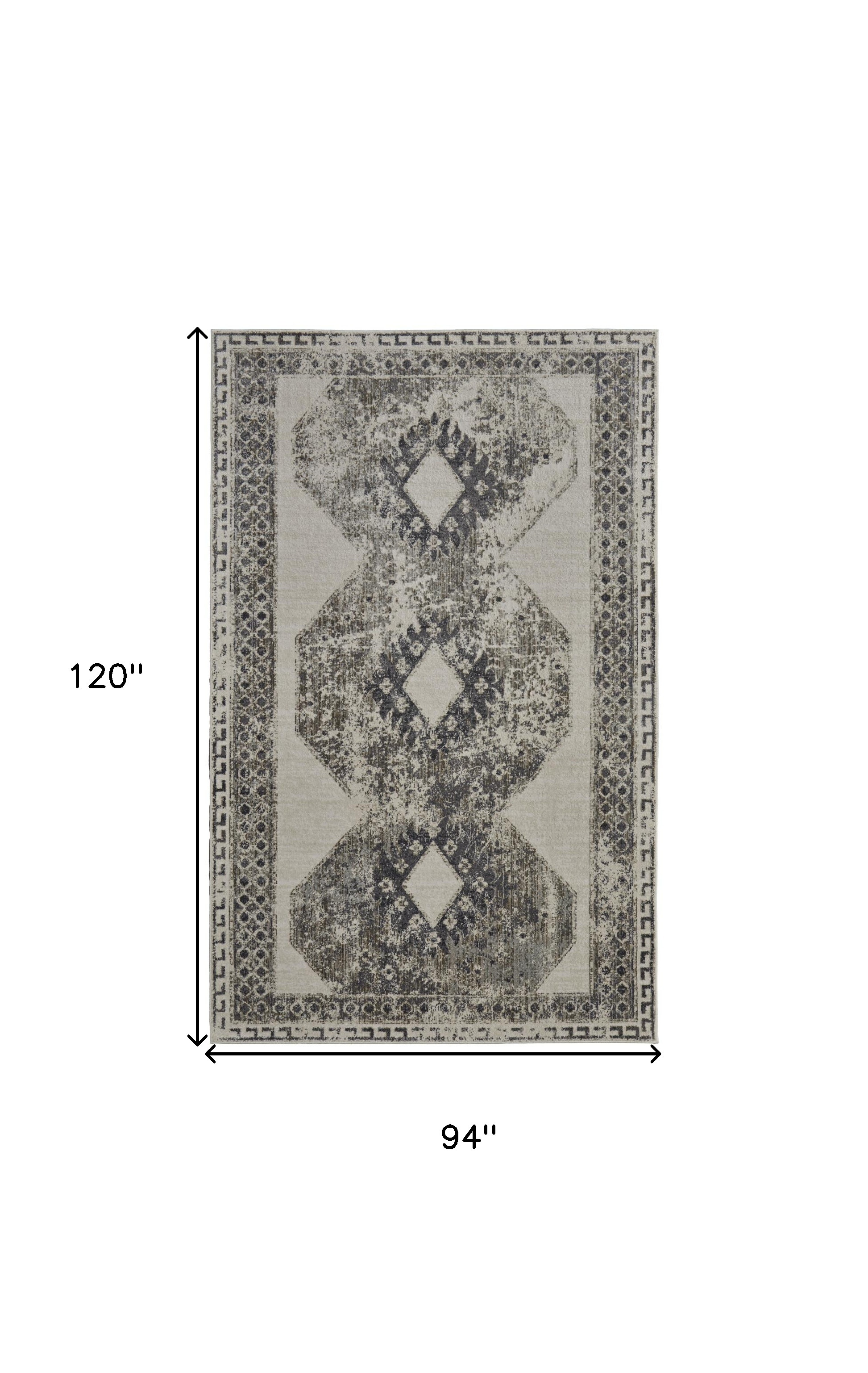 8" X 10" Gray and Ivory Abstract Power Loom Worn Faded Area Rug