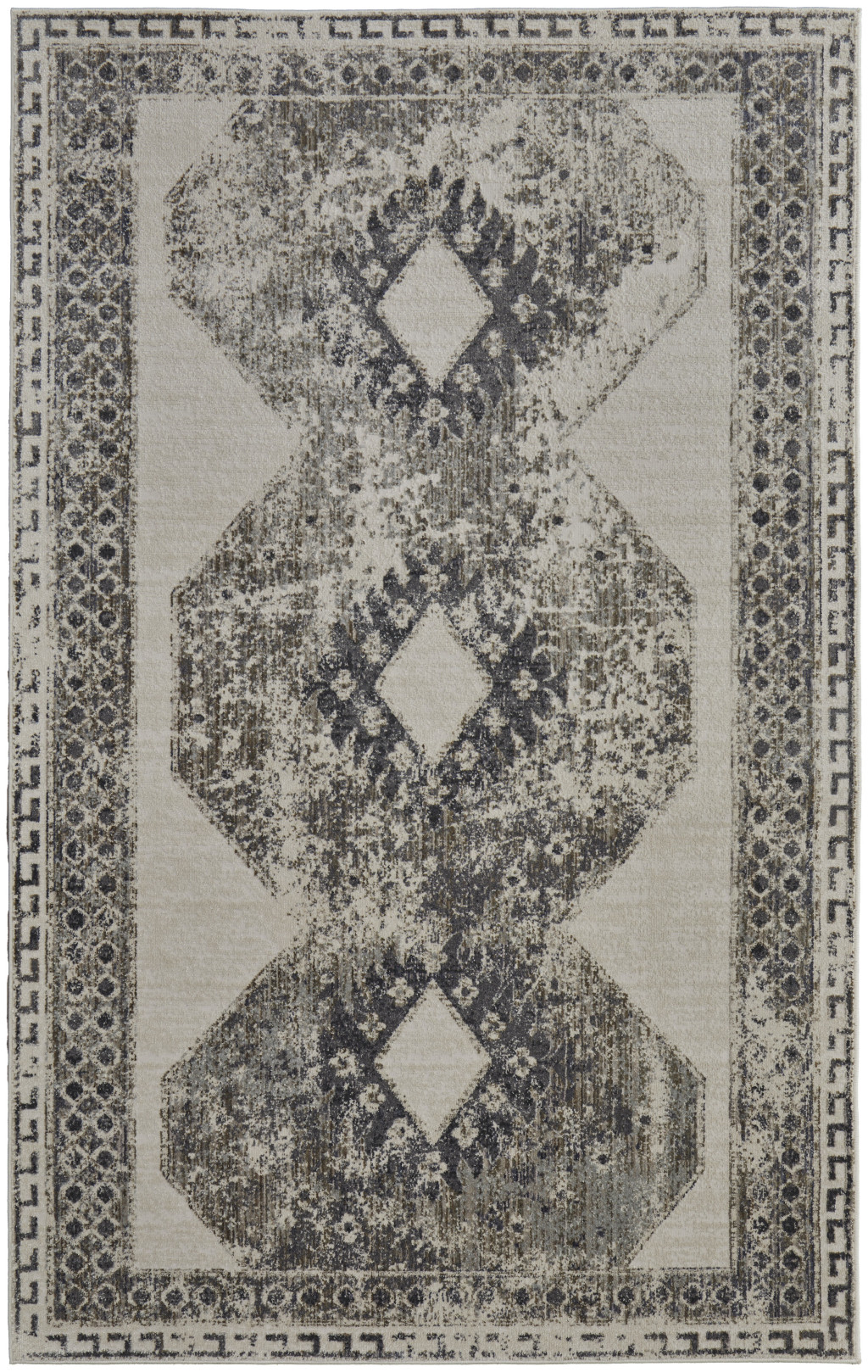 8" X 10" Gray and Ivory Abstract Power Loom Worn Faded Area Rug