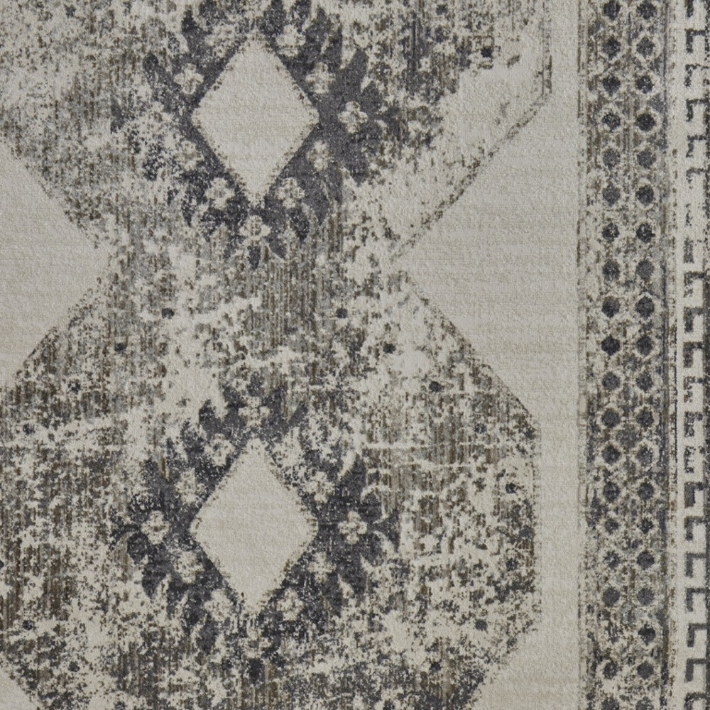 10" X 14" Gray and Ivory Abstract Power Loom Worn Faded Area Rug