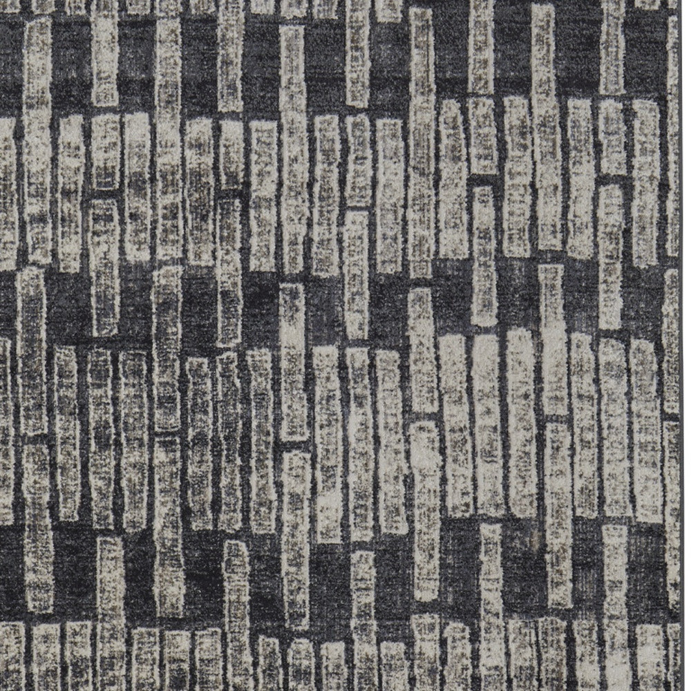 5" X 8" Gray and Black Geometric Power Loom Worn Faded Area Rug