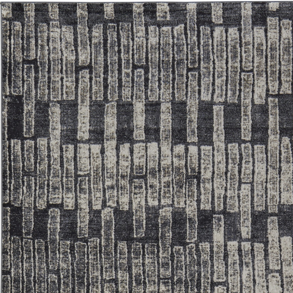 5" X 8" Gray and Black Geometric Power Loom Worn Faded Area Rug