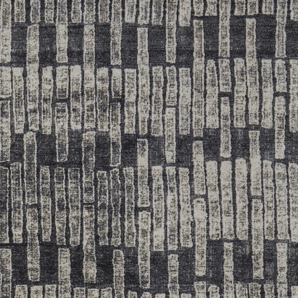 7" X 10" Gray and Black Geometric Power Loom Worn Faded Area Rug