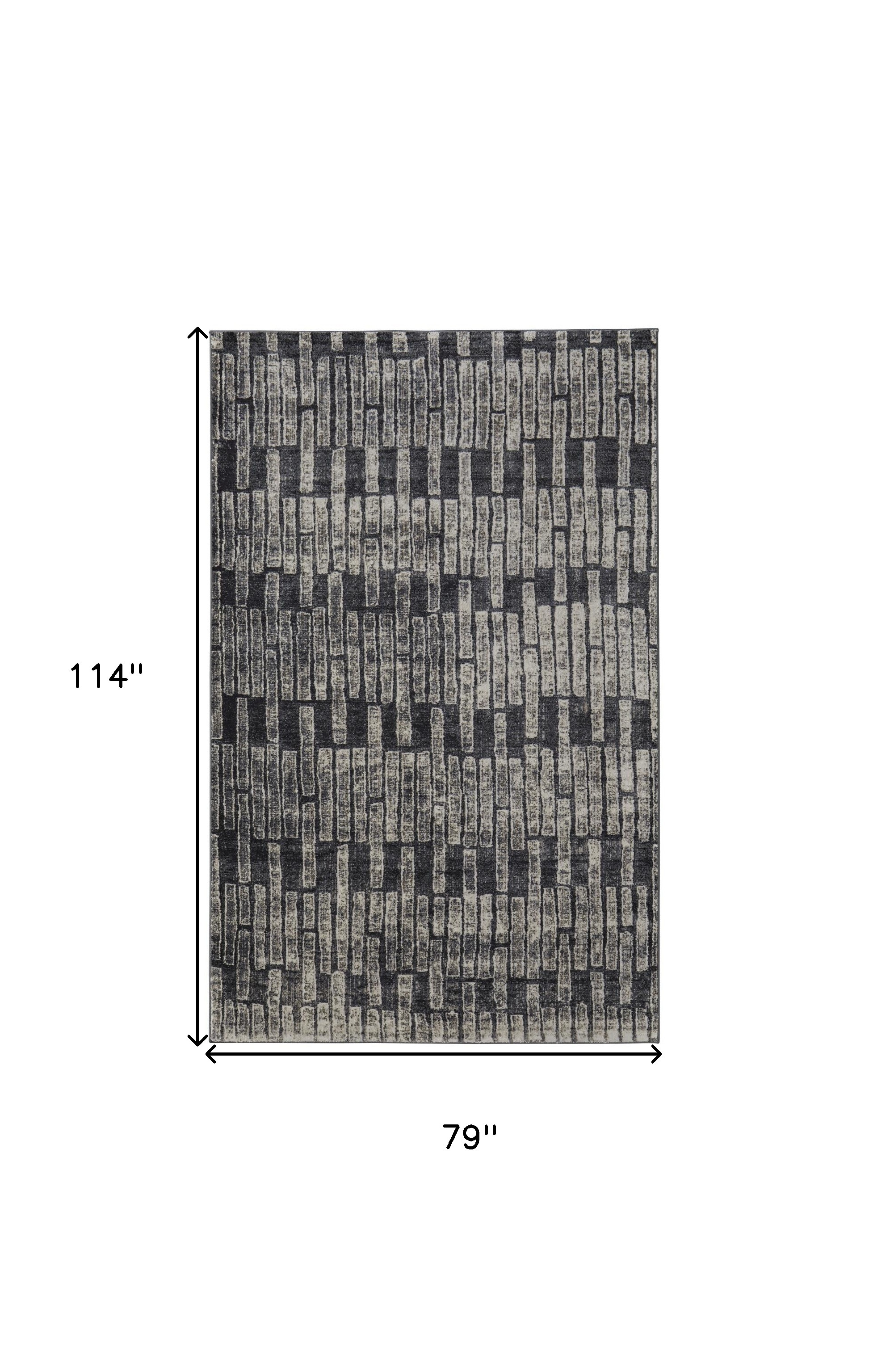 7" X 10" Gray and Black Geometric Power Loom Worn Faded Area Rug