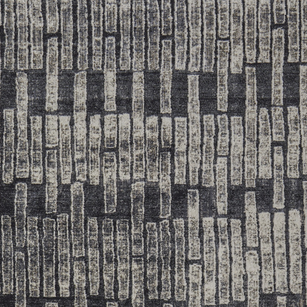7" X 10" Gray and Black Geometric Power Loom Worn Faded Area Rug