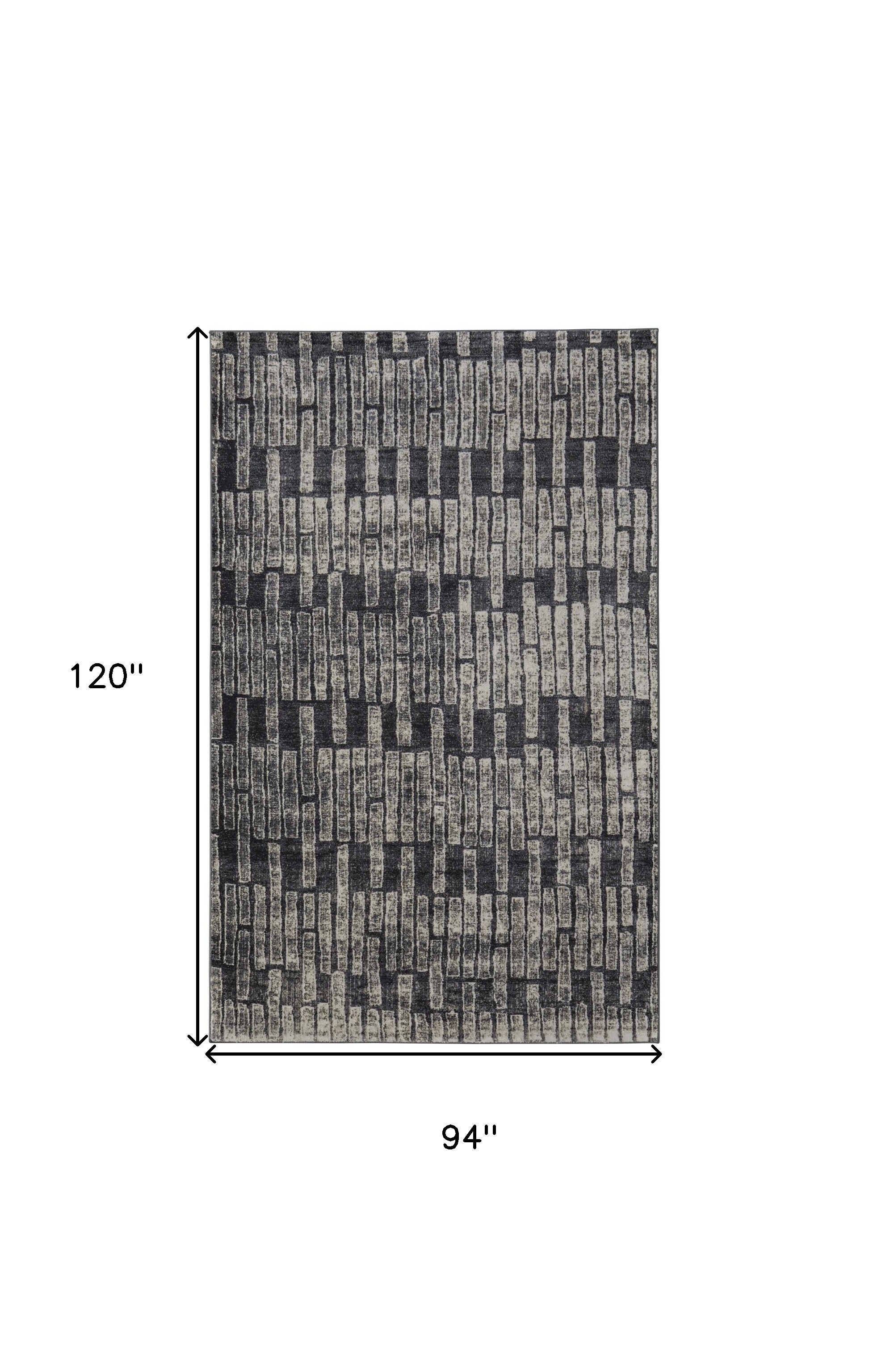 8" X 10" Gray and Black Geometric Power Loom Worn Faded Area Rug