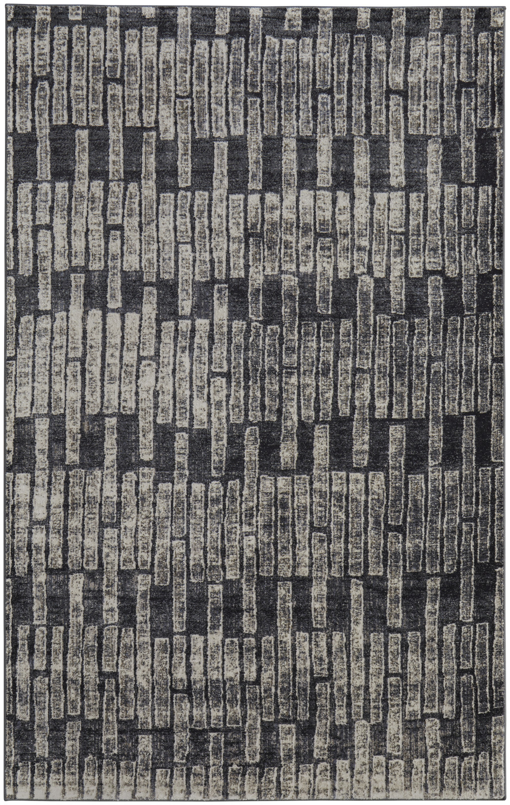 8" X 10" Gray and Black Geometric Power Loom Worn Faded Area Rug