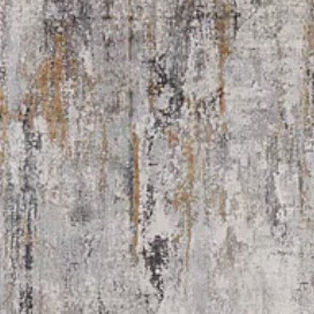 10" Gray Ivory and Gold Abstract Power Loom Runner Rug With Fringe