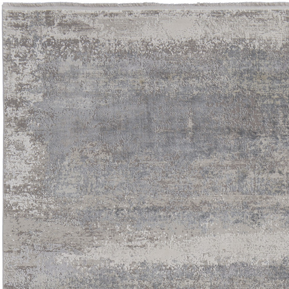 3" X 5" Gray Abstract Power Loom Area Rug With Fringe