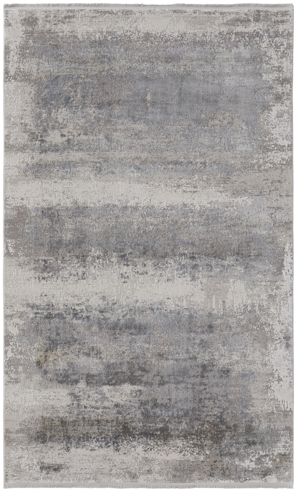 5" X 8" Gray Abstract Power Loom Area Rug With Fringe