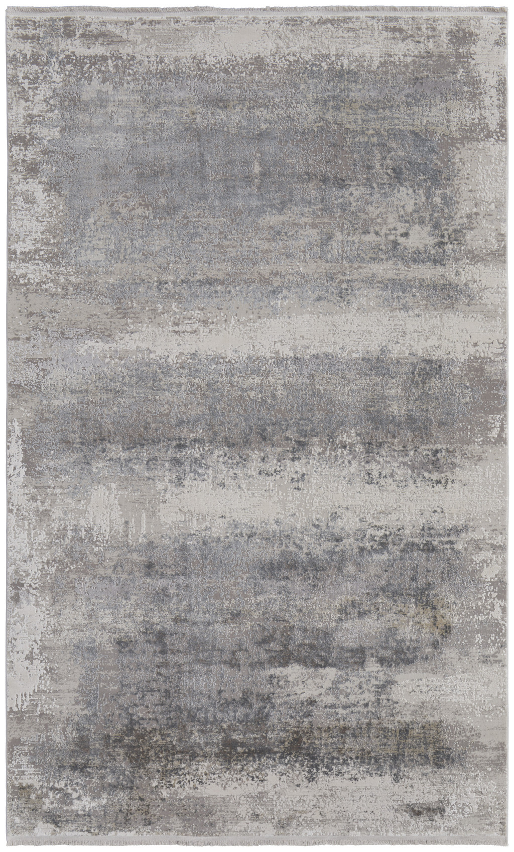 7" X 10" Gray Abstract Power Loom Area Rug With Fringe