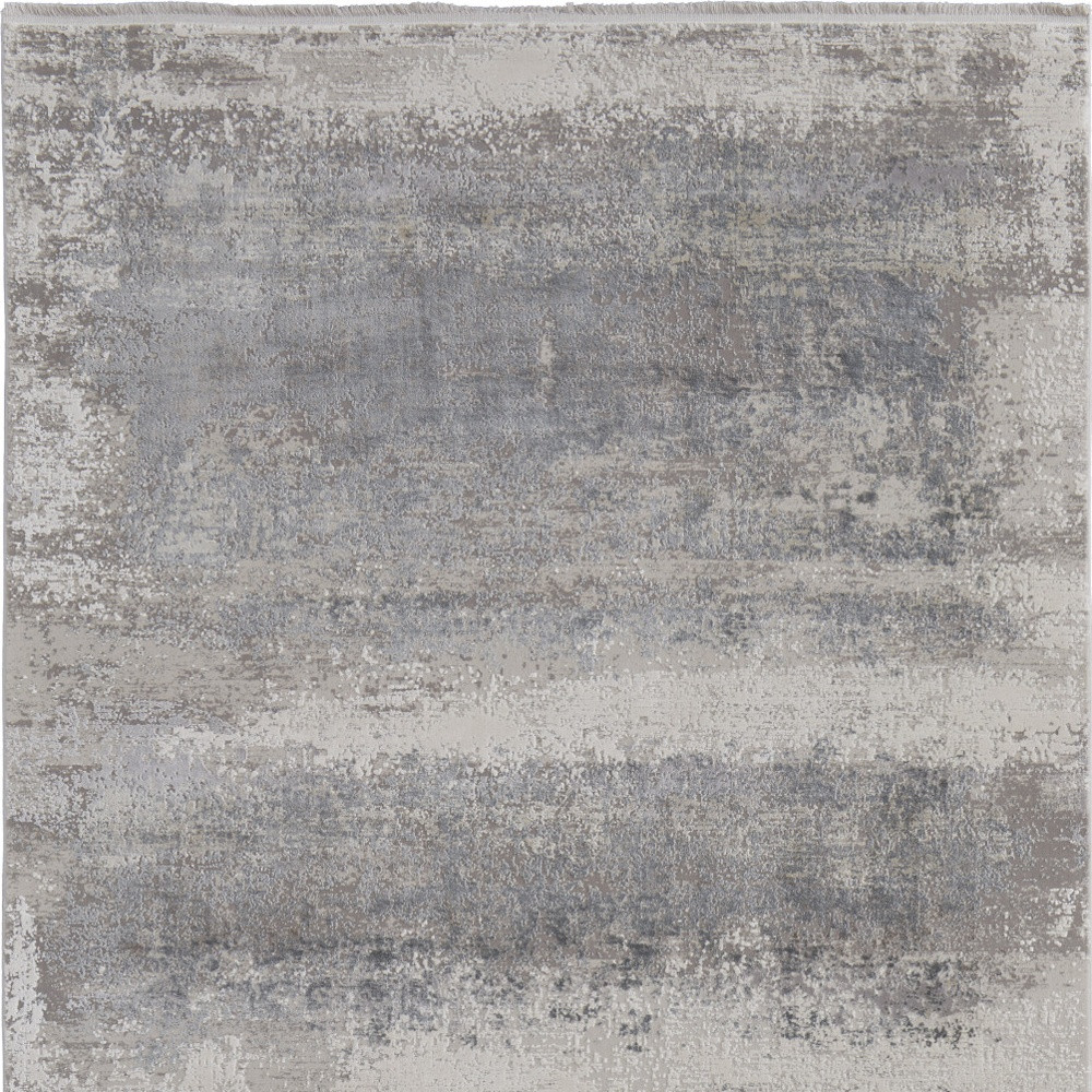 7" X 10" Gray Abstract Power Loom Area Rug With Fringe