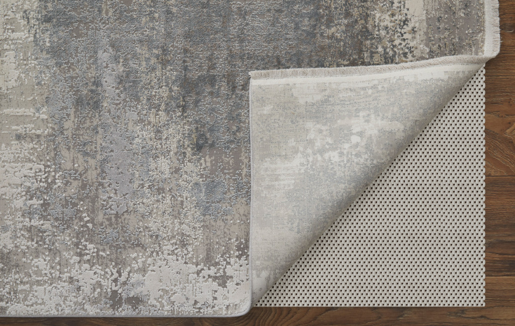 8" X 11" Gray Abstract Power Loom Area Rug With Fringe