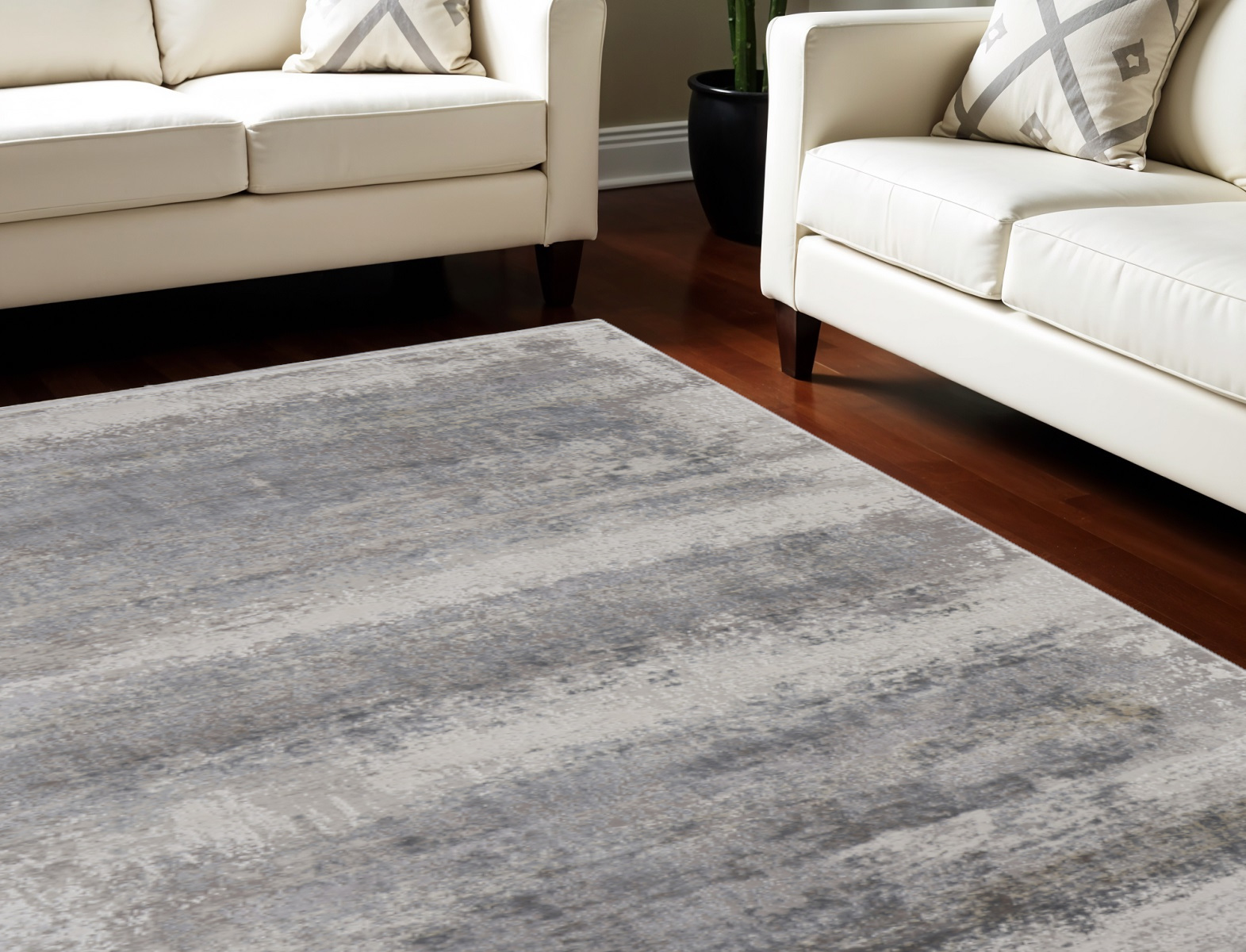 10" X 13" Gray Abstract Power Loom Area Rug With Fringe