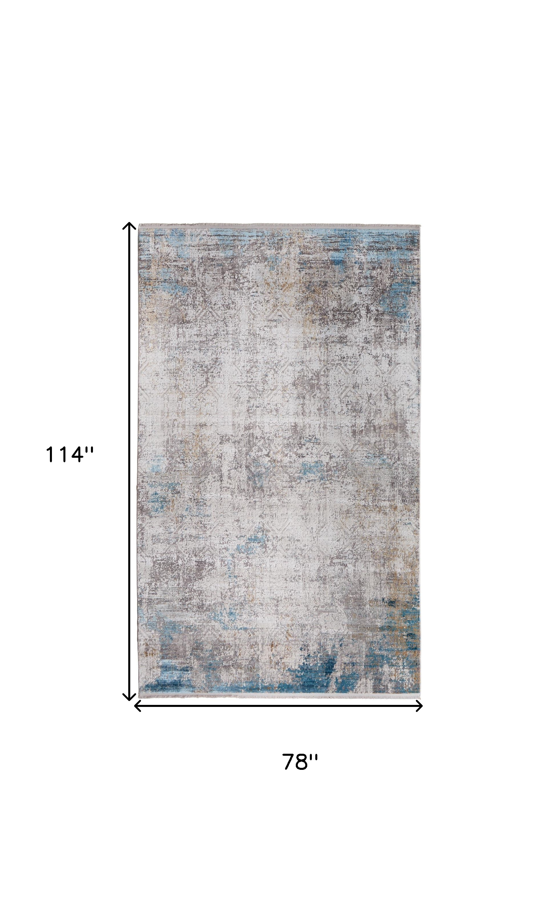 7" X 10" Ivory Gray and Blue Abstract Power Loom Area Rug With Fringe