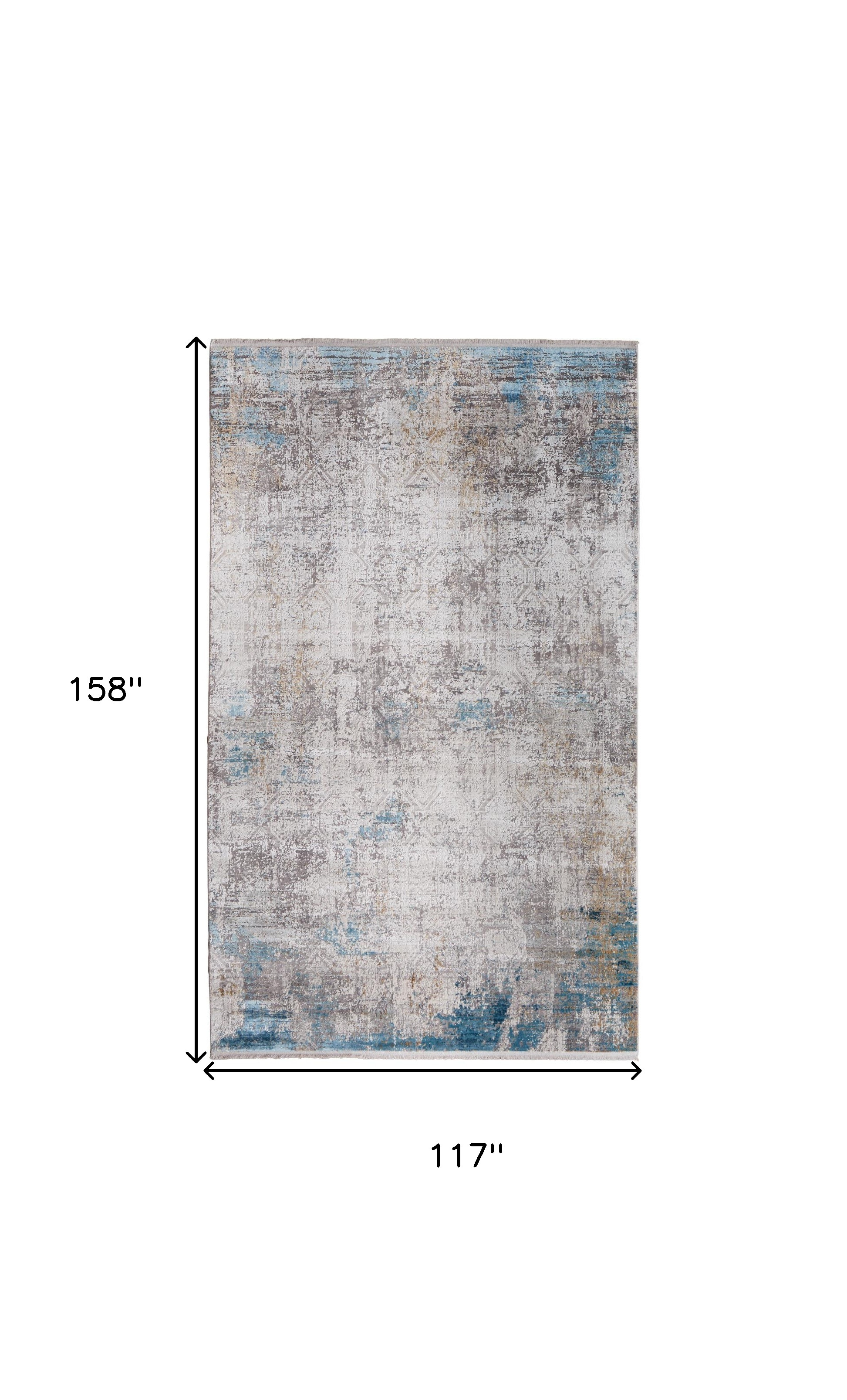 10" X 13" Ivory Gray and Blue Abstract Power Loom Area Rug With Fringe