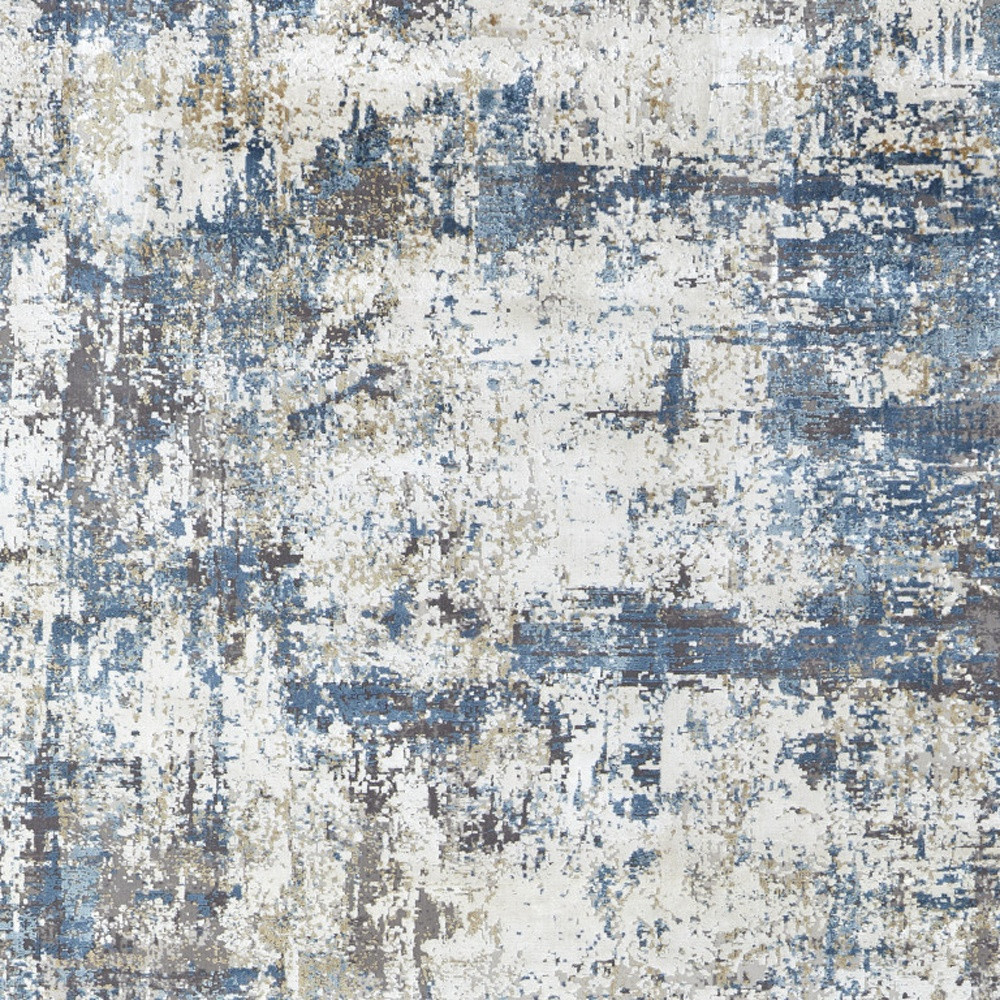 3" X 5" Ivory Tan and Blue Abstract Power Loom Area Rug With Fringe