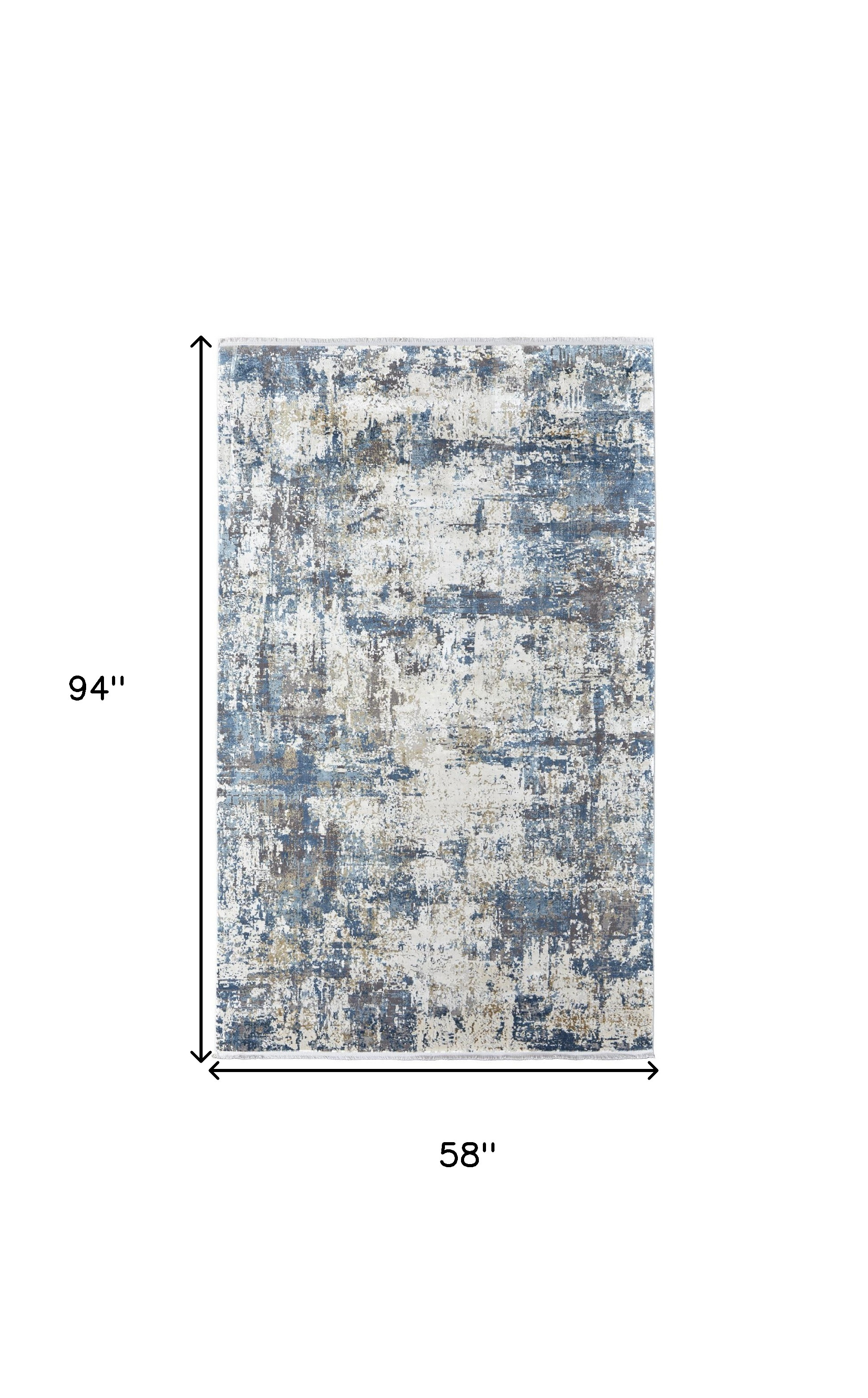 5" X 8" Ivory Tan and Blue Abstract Power Loom Area Rug With Fringe
