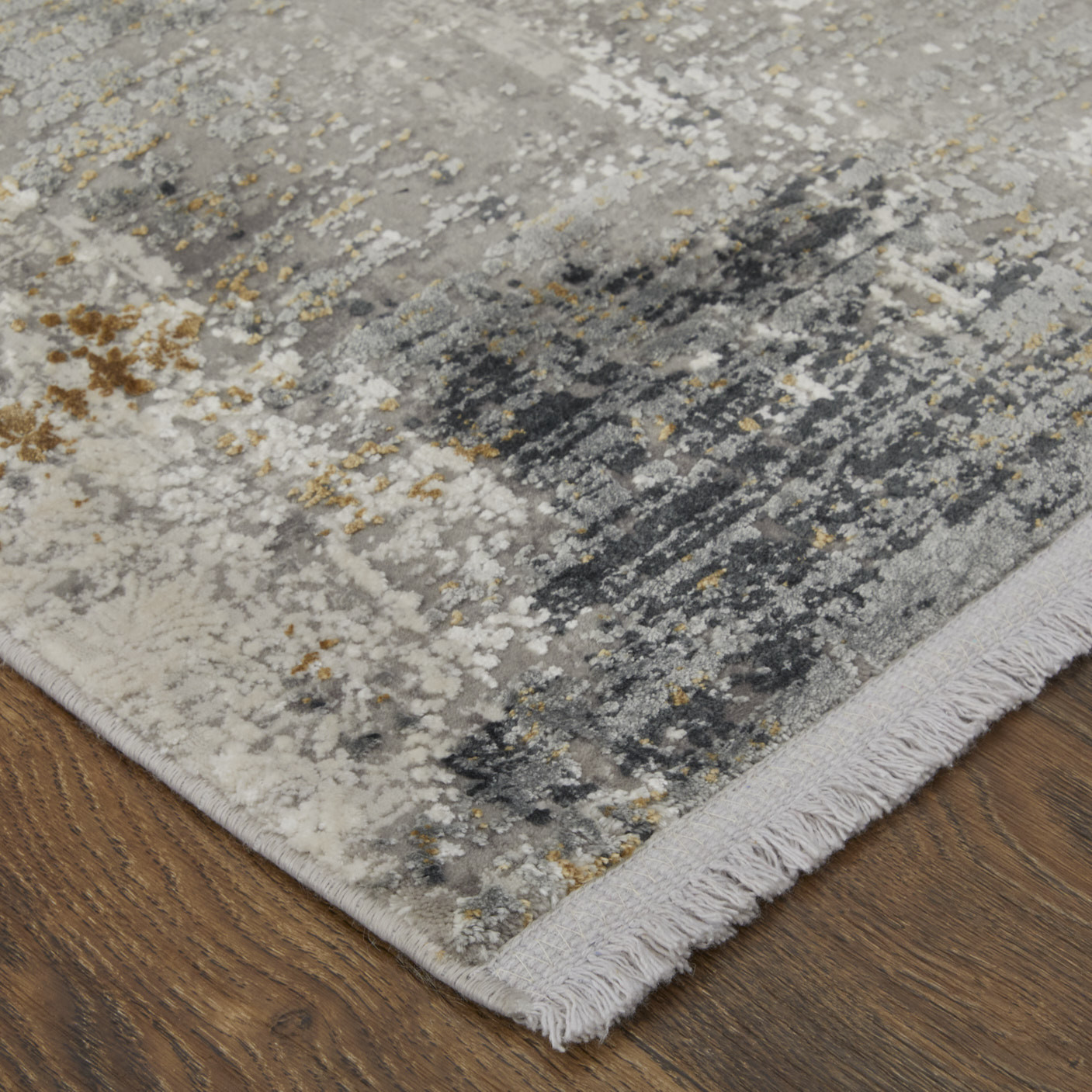 3" X 5" Ivory Taupe and Gray Abstract Power Loom Distressed Area Rug With Fringe