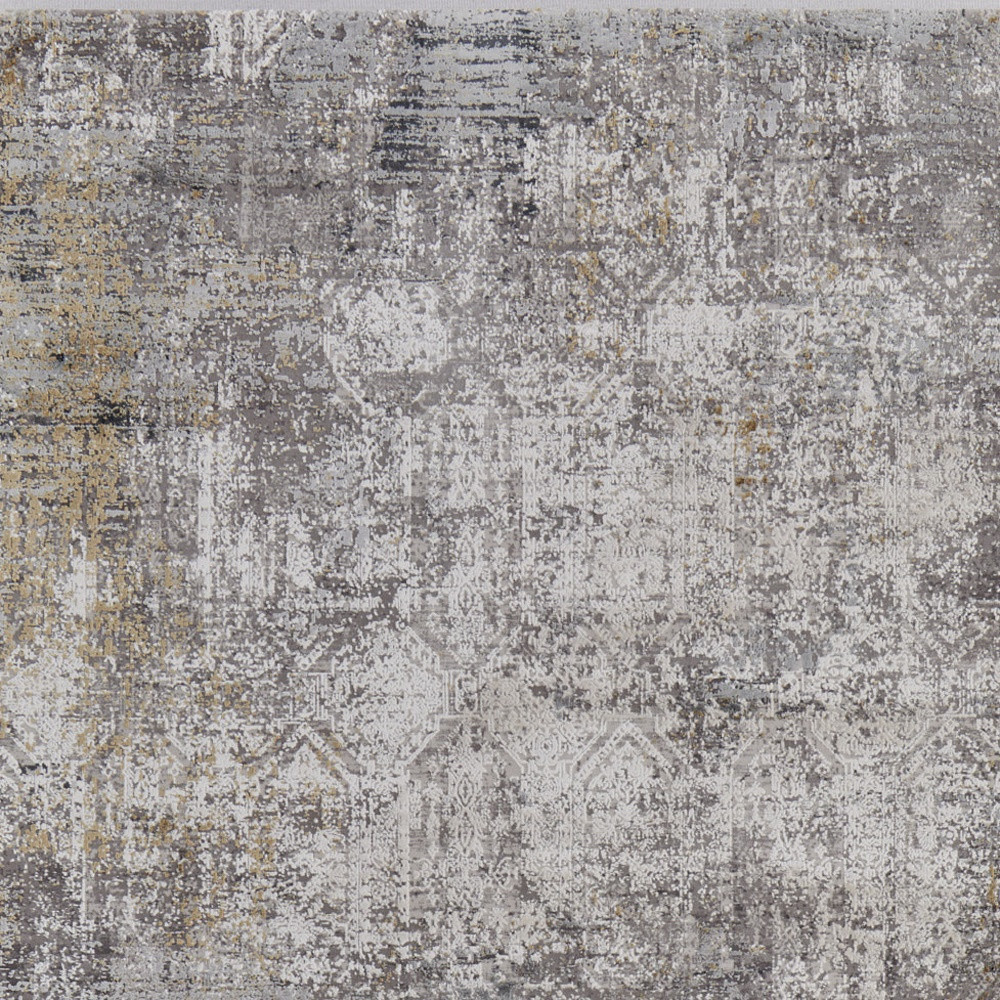 3" X 5" Ivory Taupe and Gray Abstract Power Loom Distressed Area Rug With Fringe
