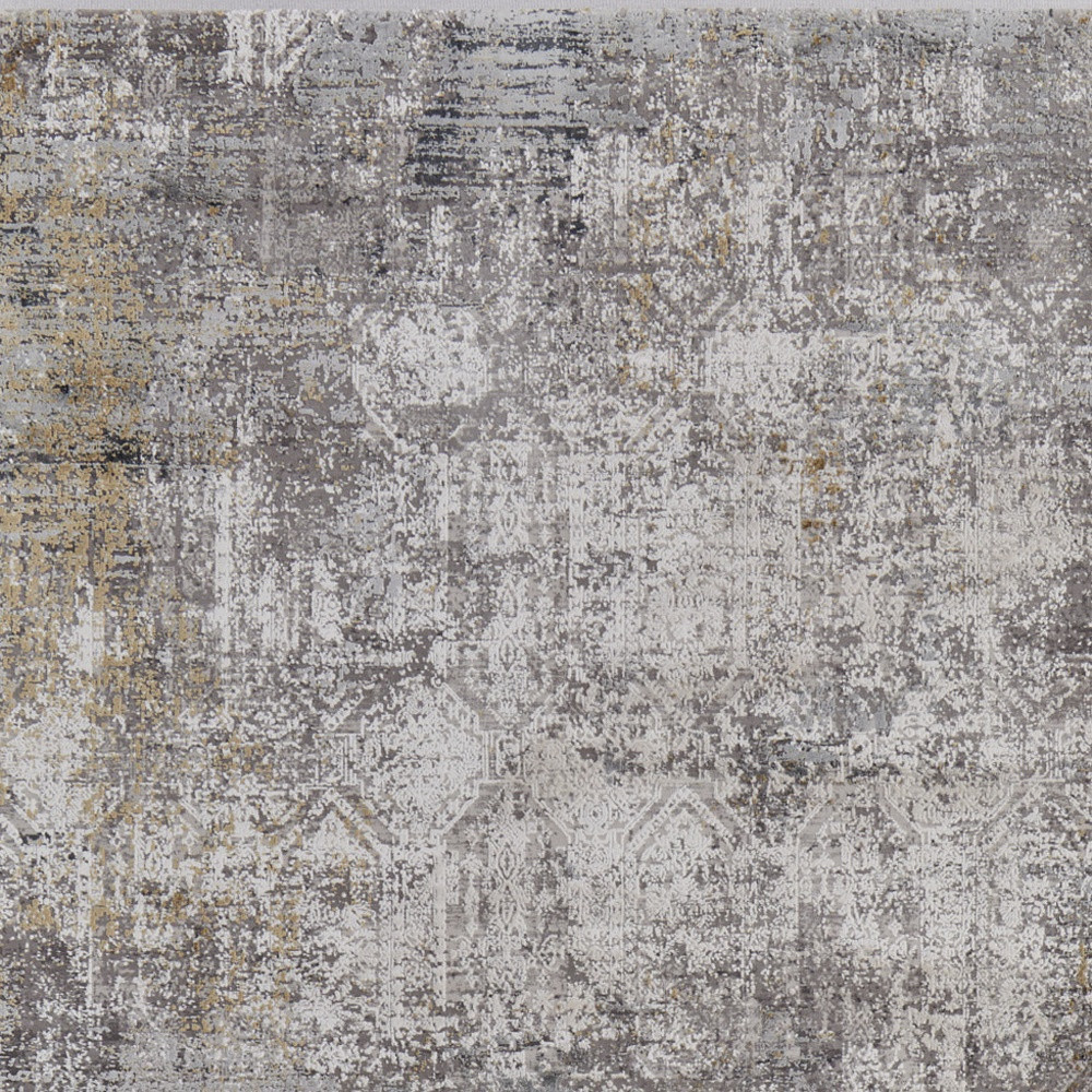 5" X 8" Ivory Taupe and Gray Abstract Power Loom Distressed Area Rug With Fringe