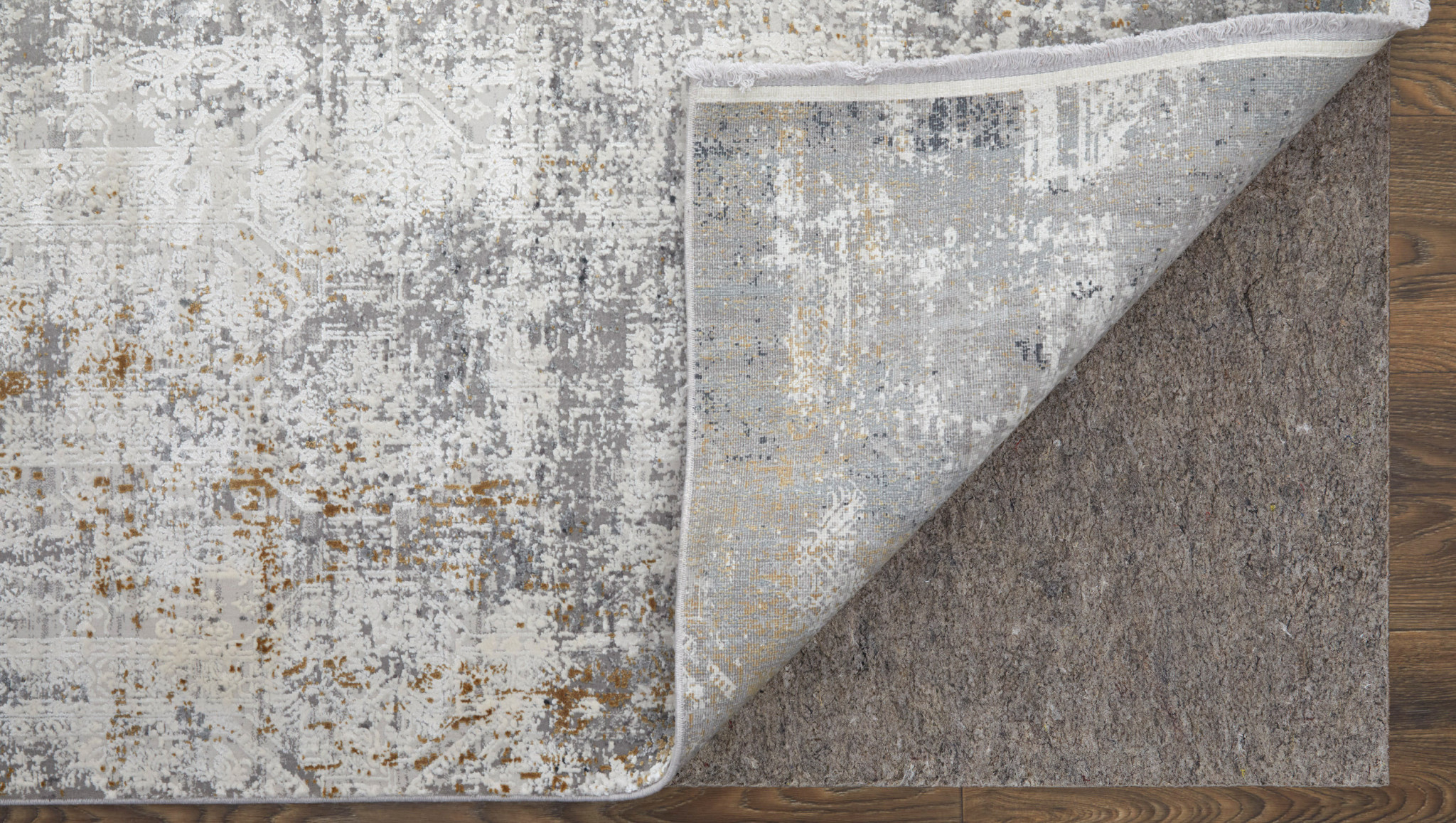 8" X 11" Ivory Taupe and Gray Abstract Power Loom Distressed Area Rug With Fringe