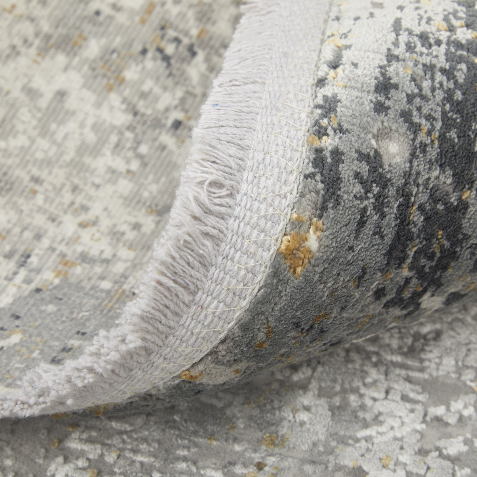 10" Ivory Taupe and Gray Abstract Power Loom Distressed Runner Rug With Fringe