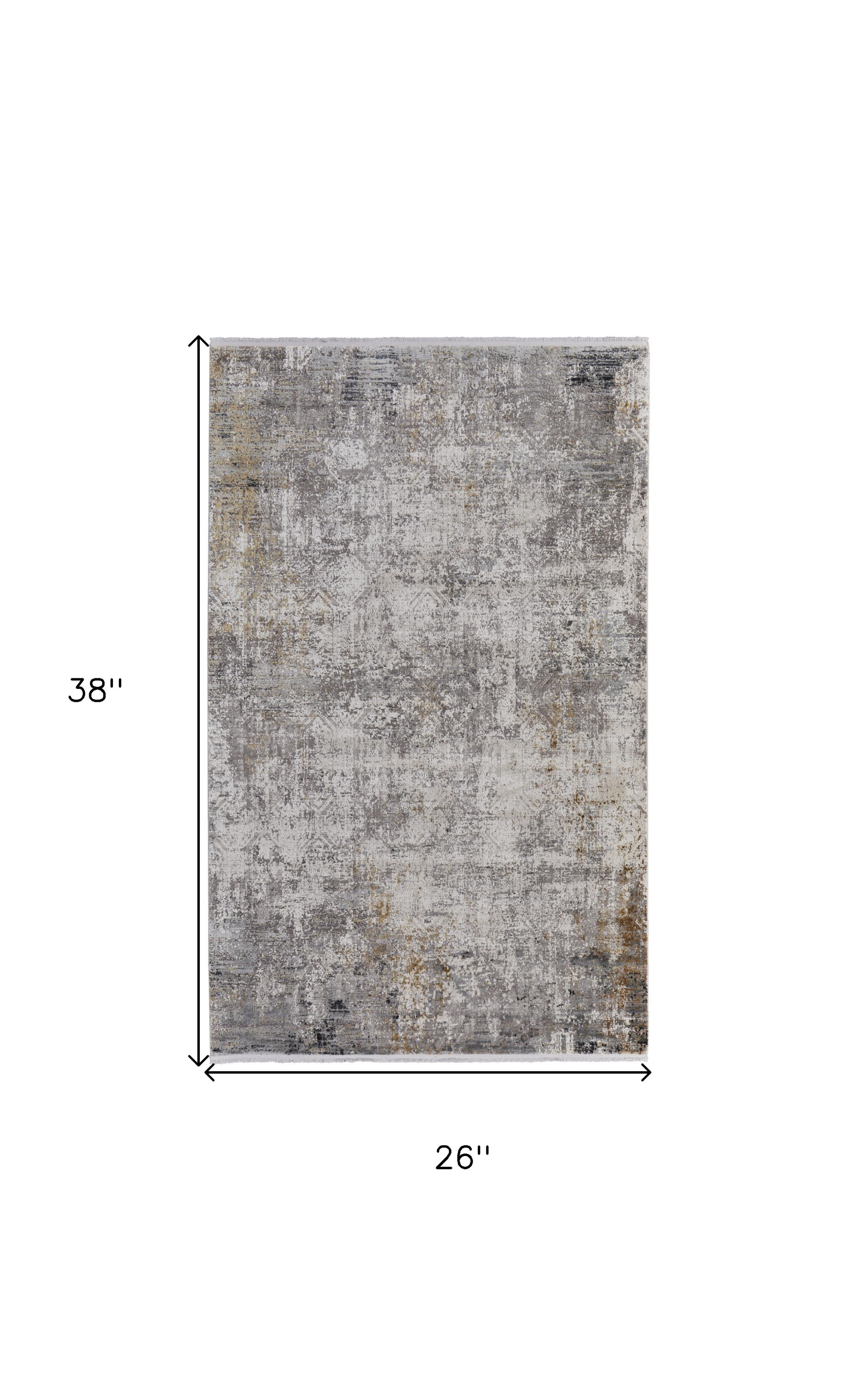 2" X 3" Ivory Taupe and Gray Abstract Power Loom Distressed Area Rug With Fringe
